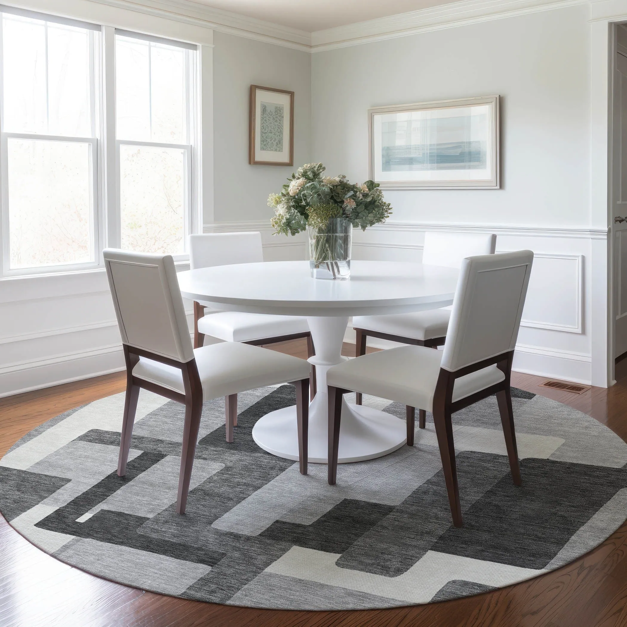 Machine Washable Indoor/ Outdoor Chantille Modern Blocks Rug