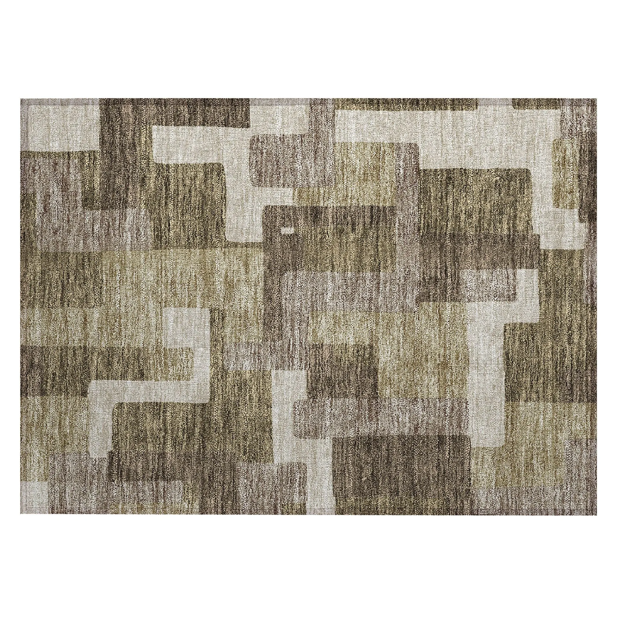 Machine Washable Indoor/ Outdoor Chantille Modern Blocks Rug