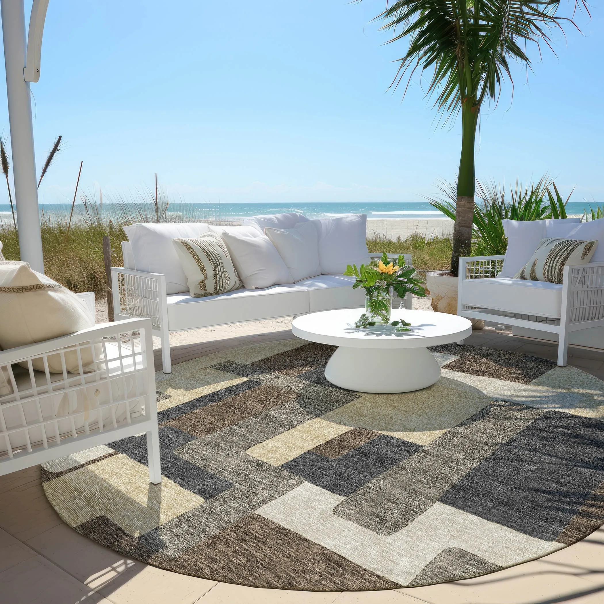Machine Washable Indoor/ Outdoor Chantille Modern Blocks Rug
