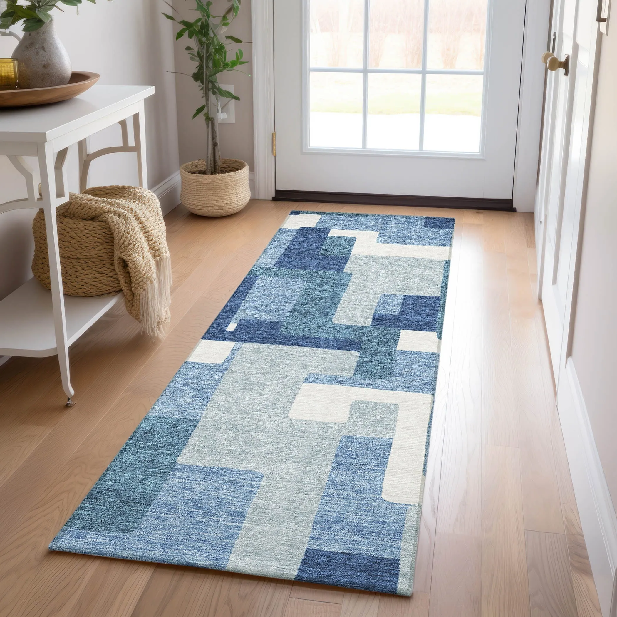 Machine Washable Indoor/ Outdoor Chantille Modern Blocks Rug