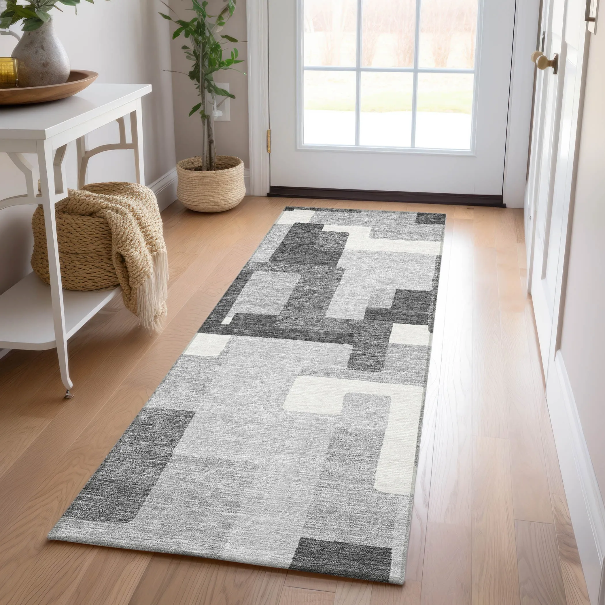 Machine Washable Indoor/ Outdoor Chantille Modern Blocks Rug