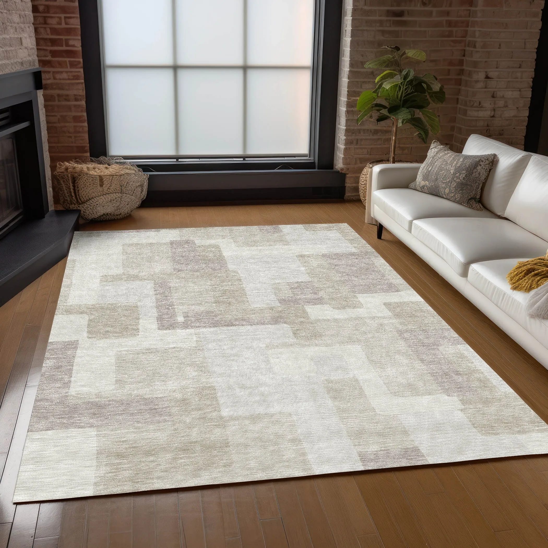 Machine Washable Indoor/ Outdoor Chantille Modern Blocks Rug