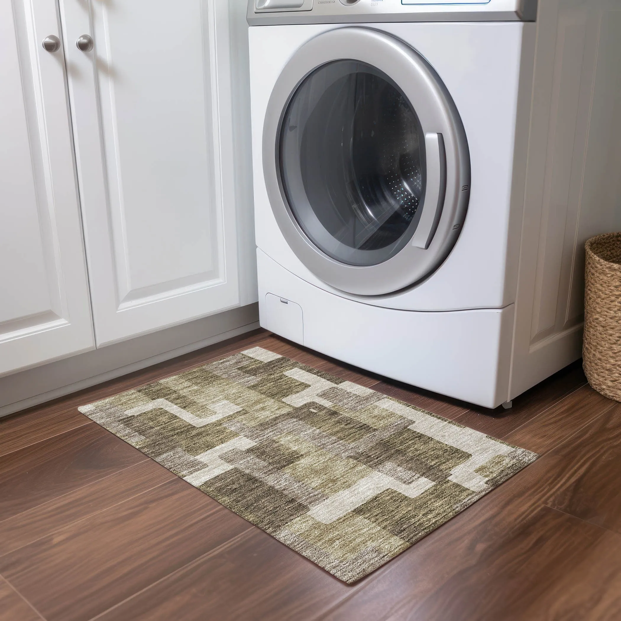 Machine Washable Indoor/ Outdoor Chantille Modern Blocks Rug