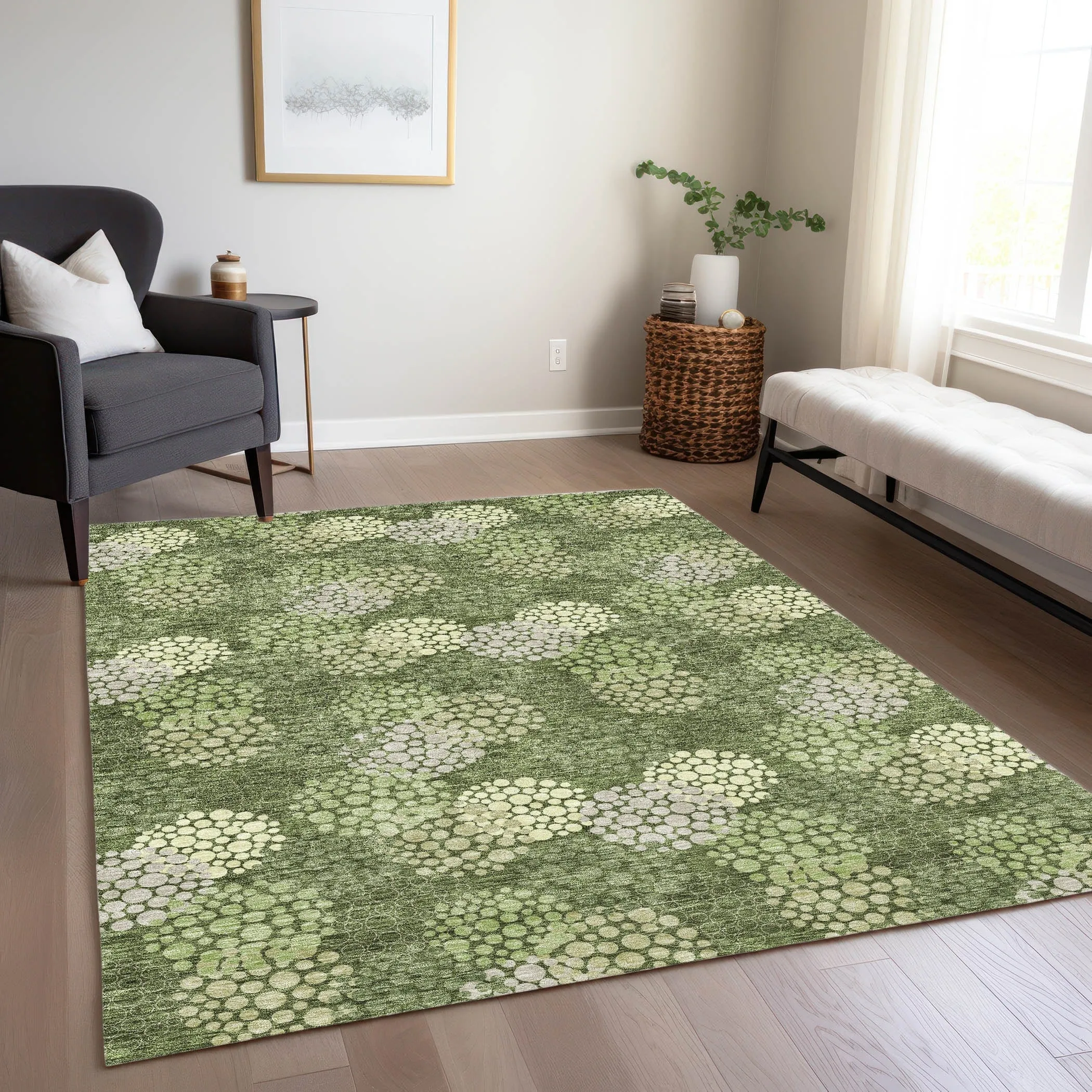 Machine Washable Indoor/ Outdoor Chantille Modern Bubbles Rug