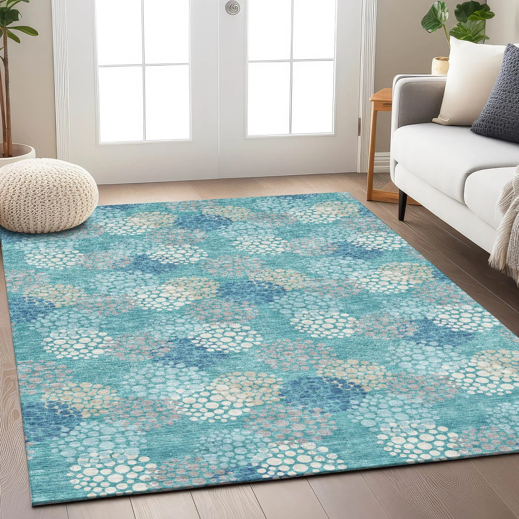 Machine Washable Indoor/ Outdoor Chantille Modern Bubbles Rug