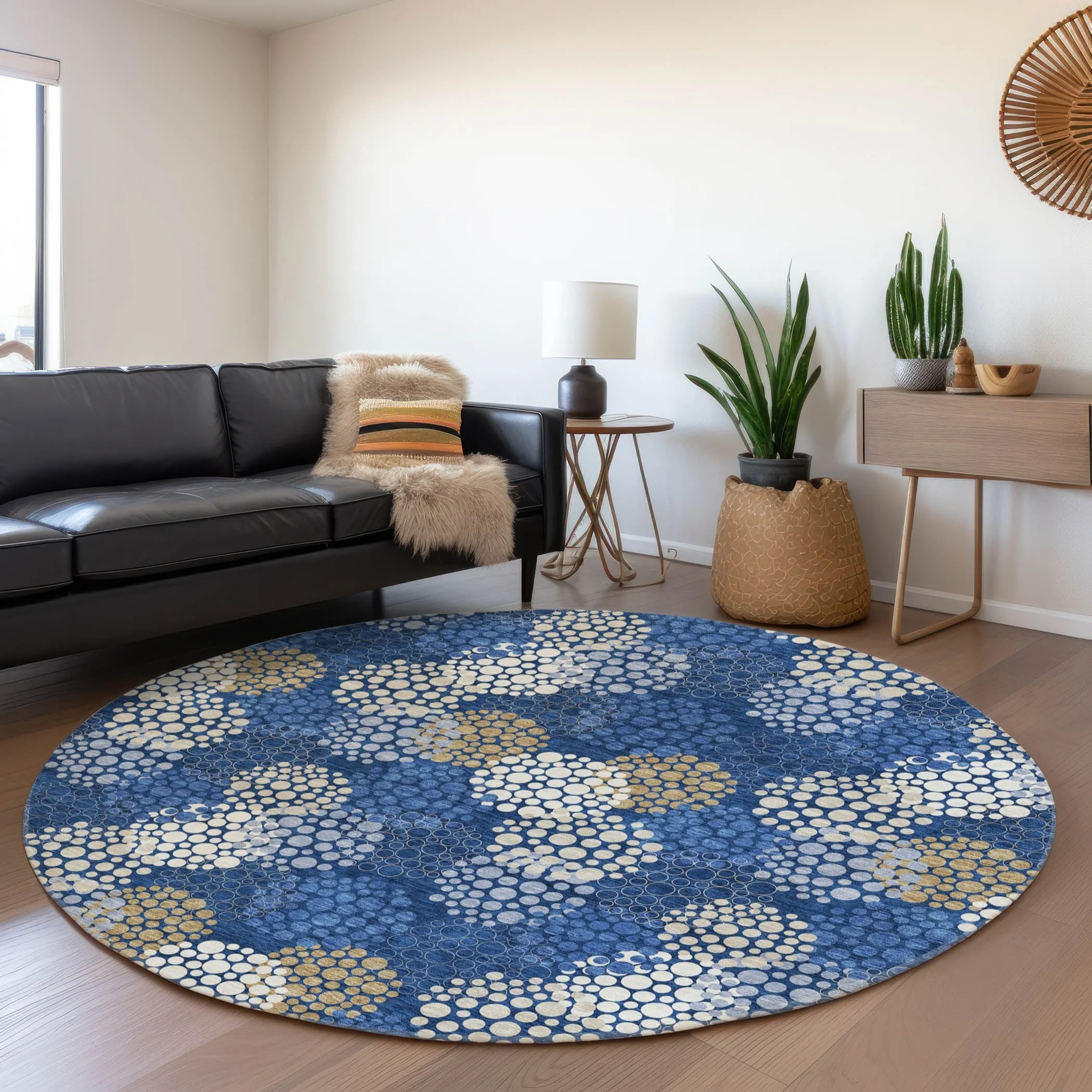 Machine Washable Indoor/ Outdoor Chantille Modern Bubbles Rug