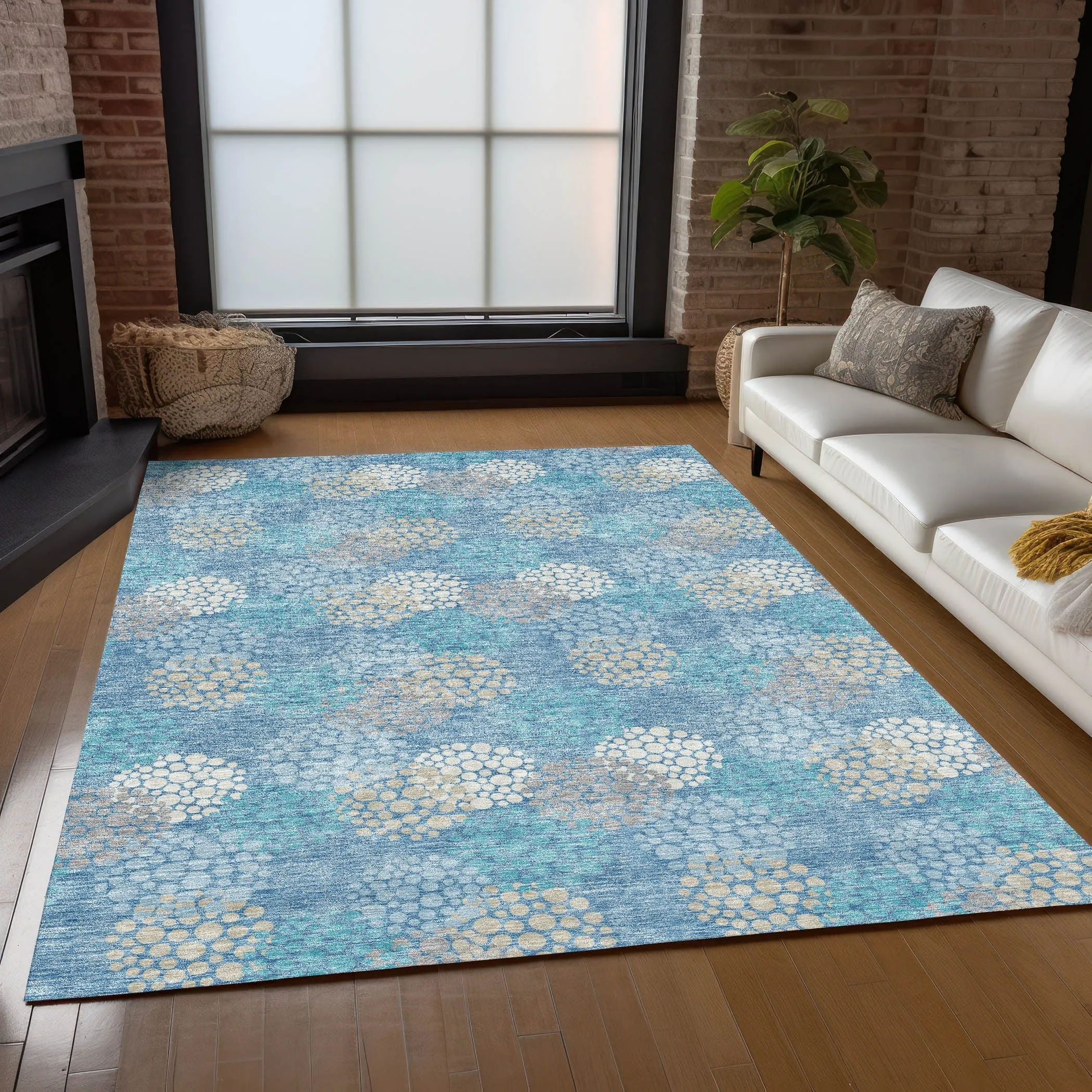 Machine Washable Indoor/ Outdoor Chantille Modern Bubbles Rug
