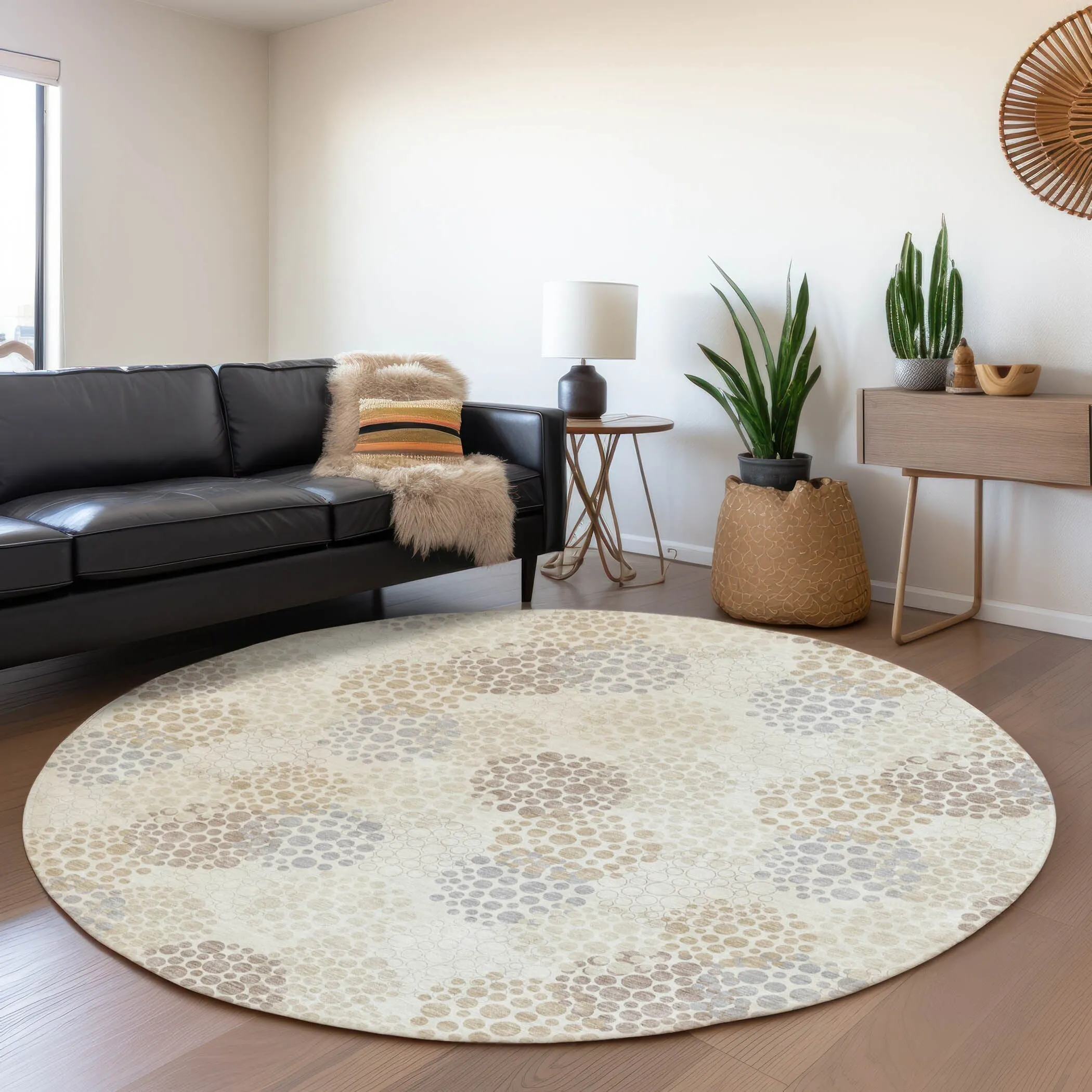 Machine Washable Indoor/ Outdoor Chantille Modern Bubbles Rug