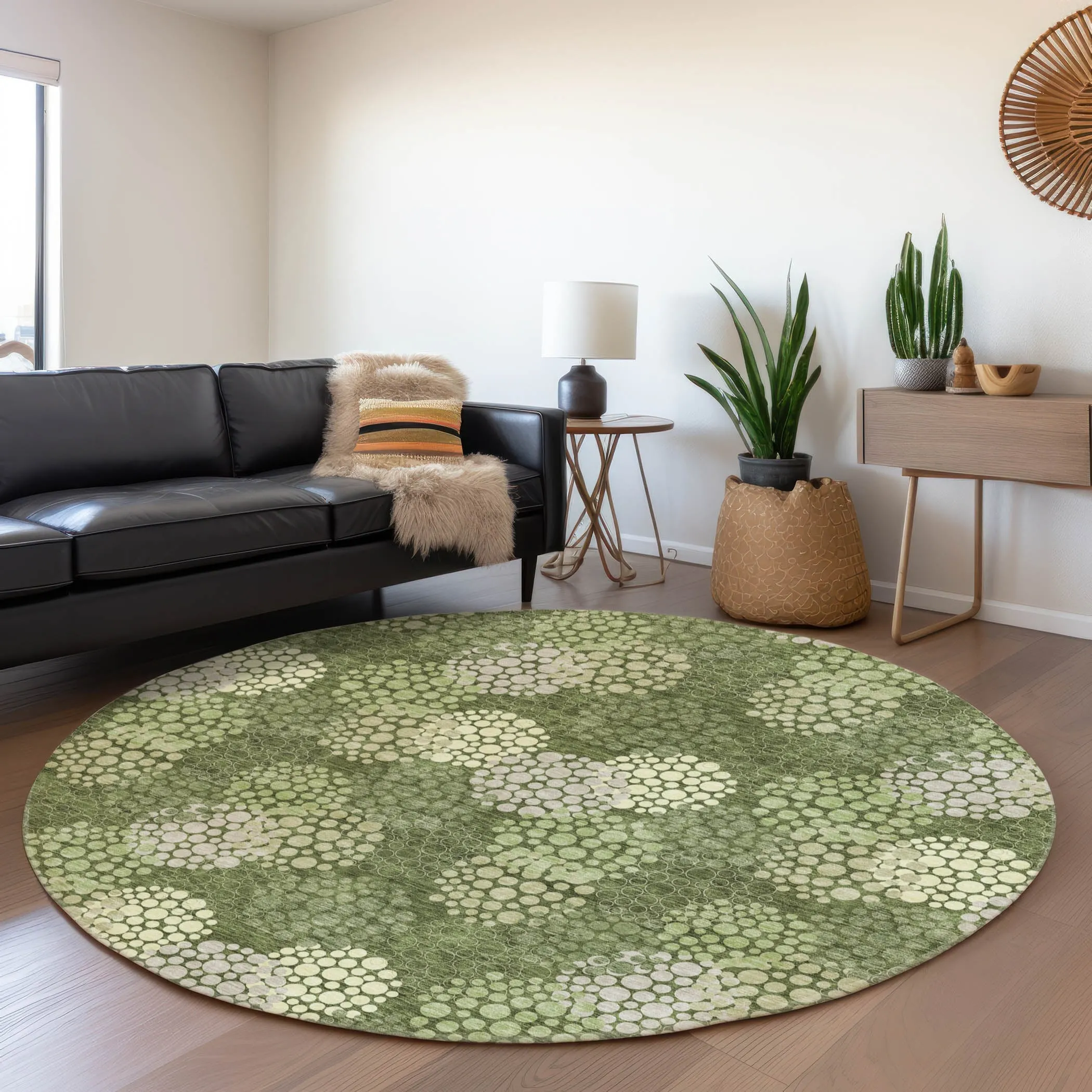 Machine Washable Indoor/ Outdoor Chantille Modern Bubbles Rug
