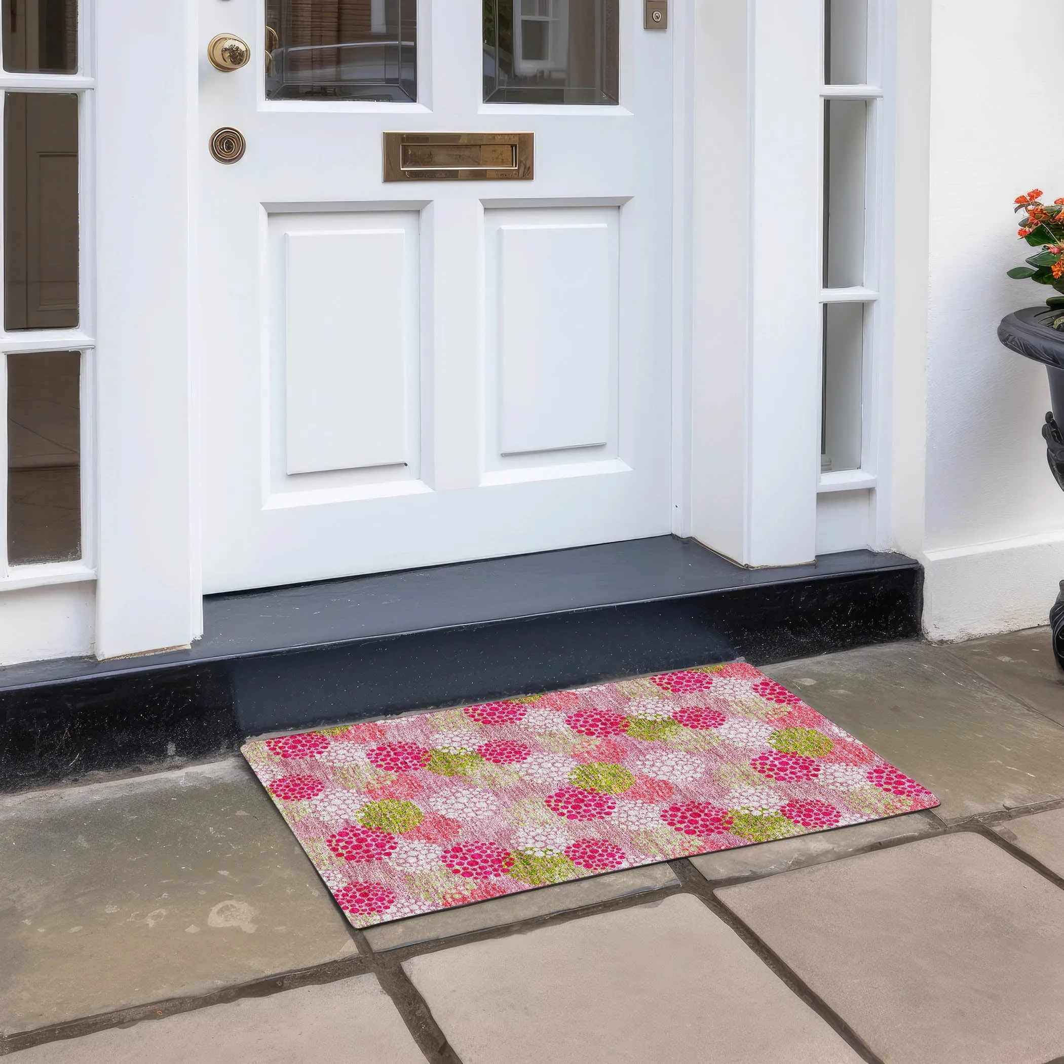 Machine Washable Indoor/ Outdoor Chantille Modern Bubbles Rug