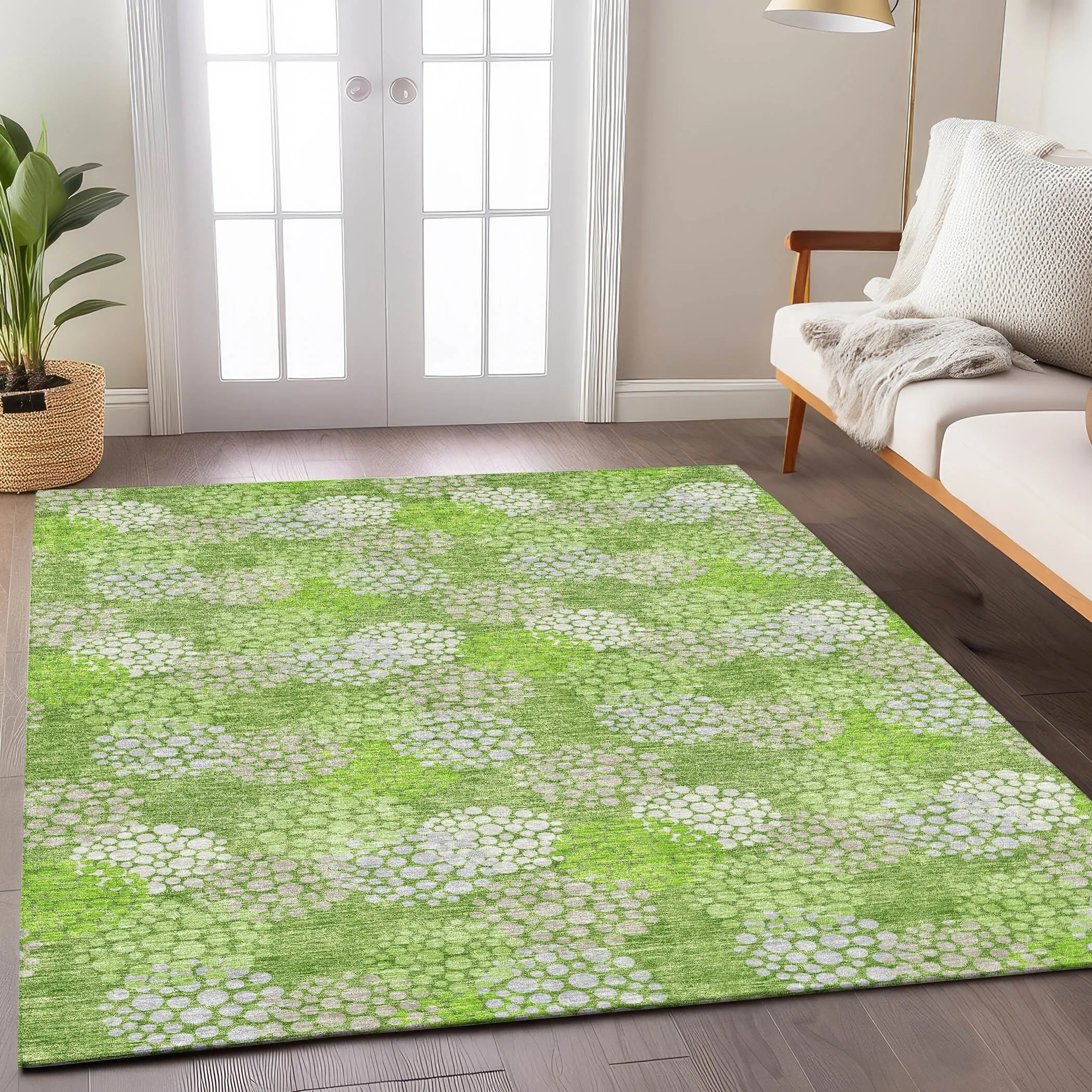 Machine Washable Indoor/ Outdoor Chantille Modern Bubbles Rug