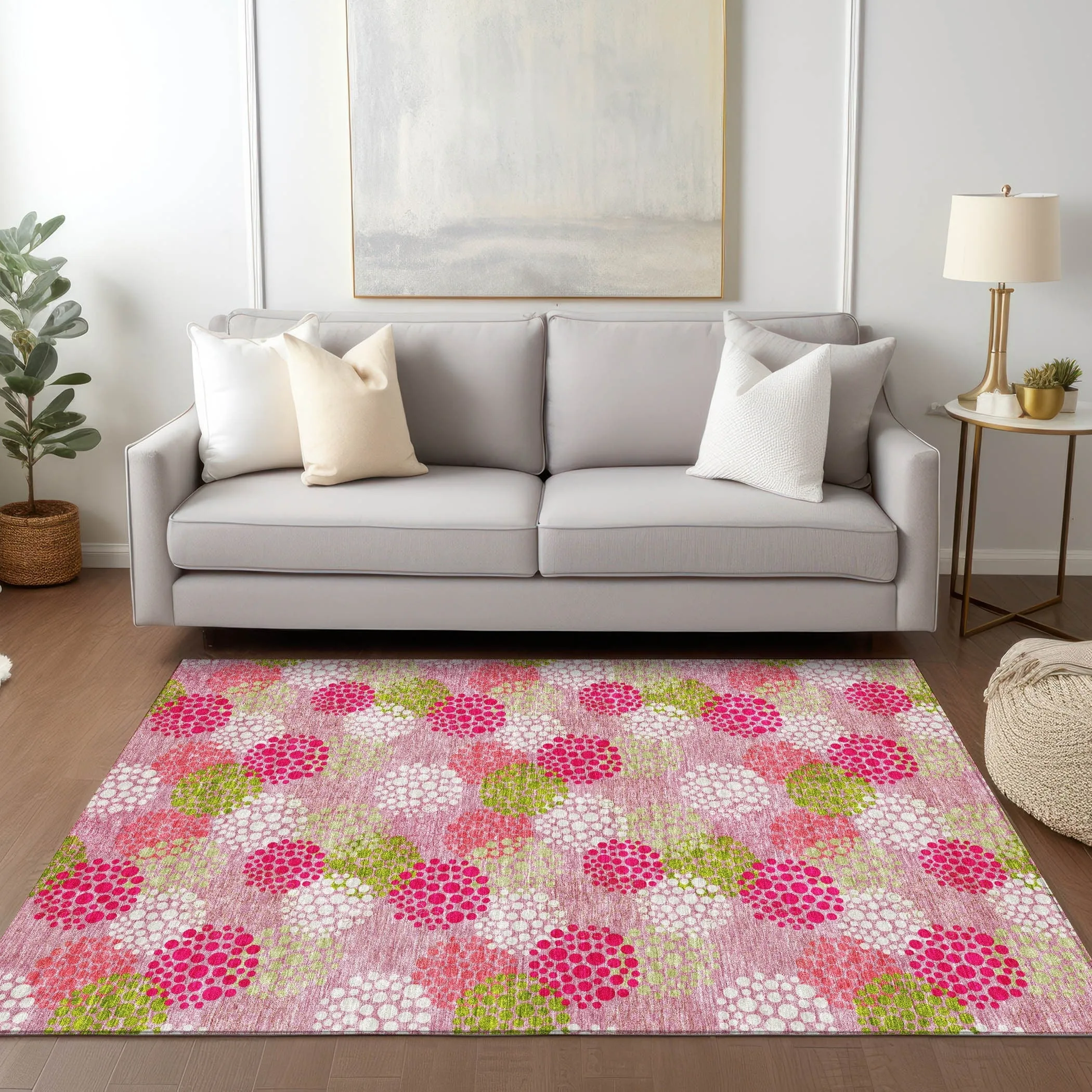 Machine Washable Indoor/ Outdoor Chantille Modern Bubbles Rug