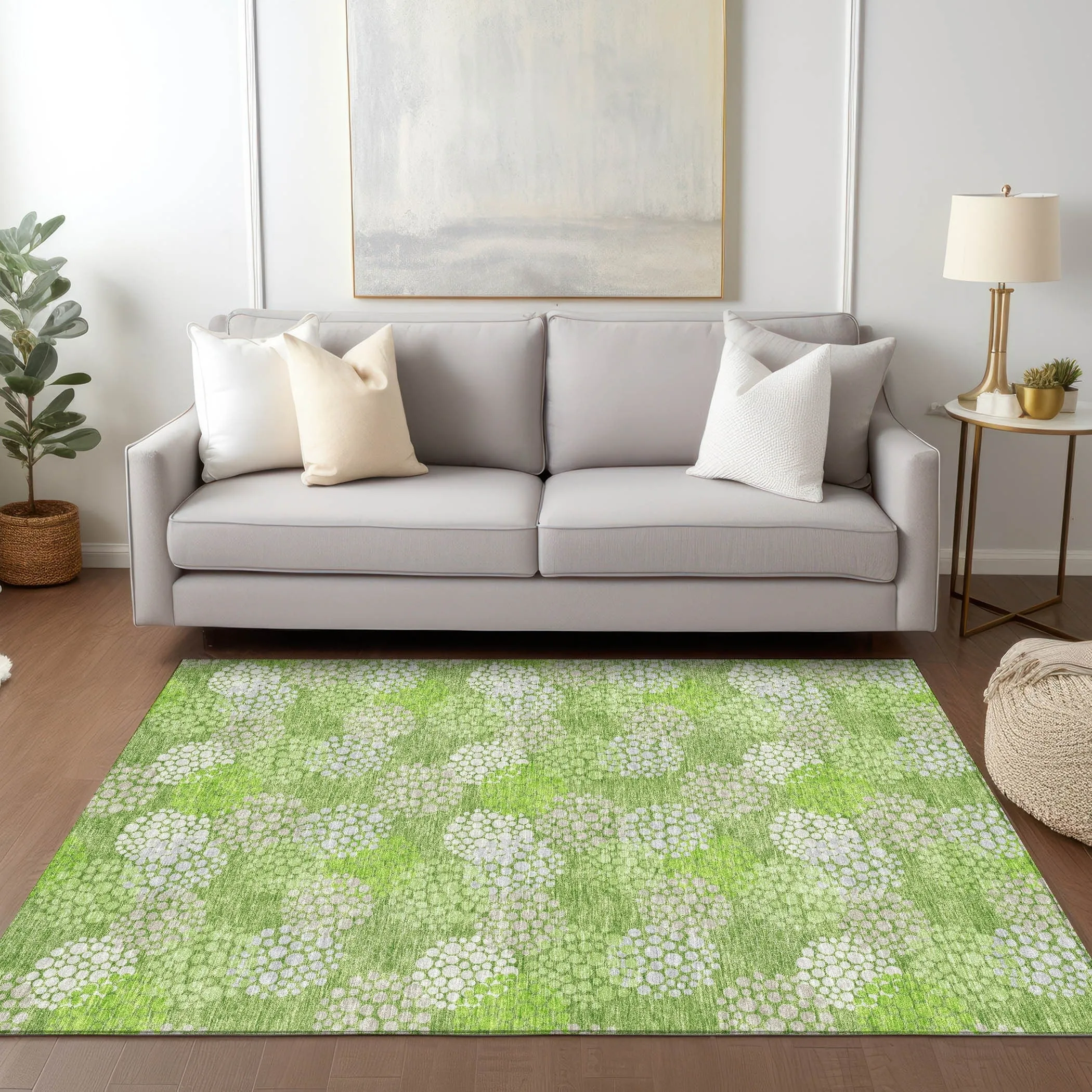 Machine Washable Indoor/ Outdoor Chantille Modern Bubbles Rug