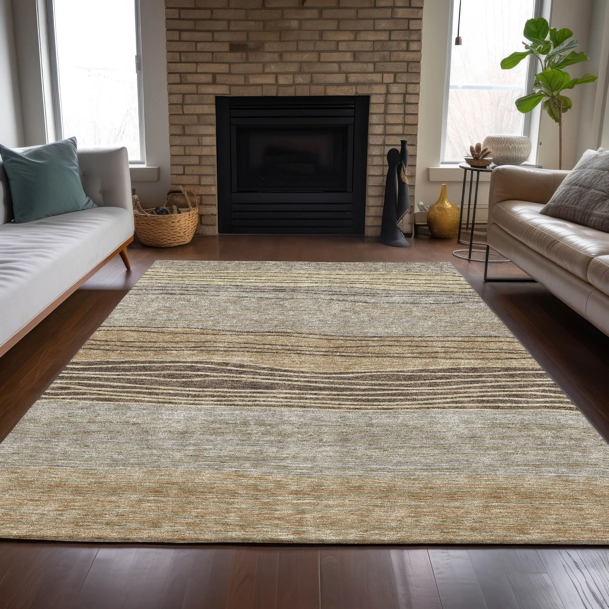 Machine Washable Indoor/ Outdoor Chantille Modern Stripes Rug