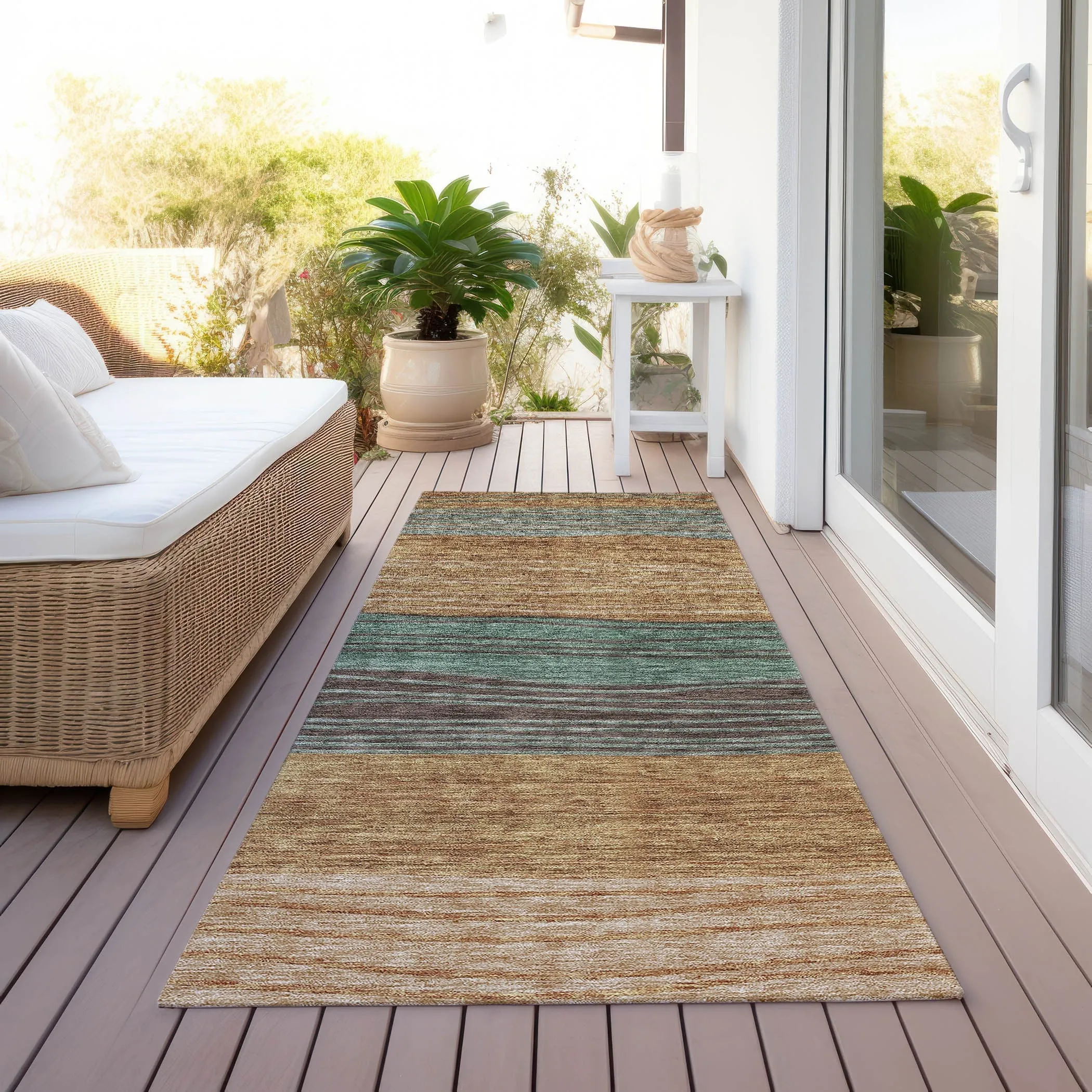 Machine Washable Indoor/ Outdoor Chantille Modern Stripes Rug