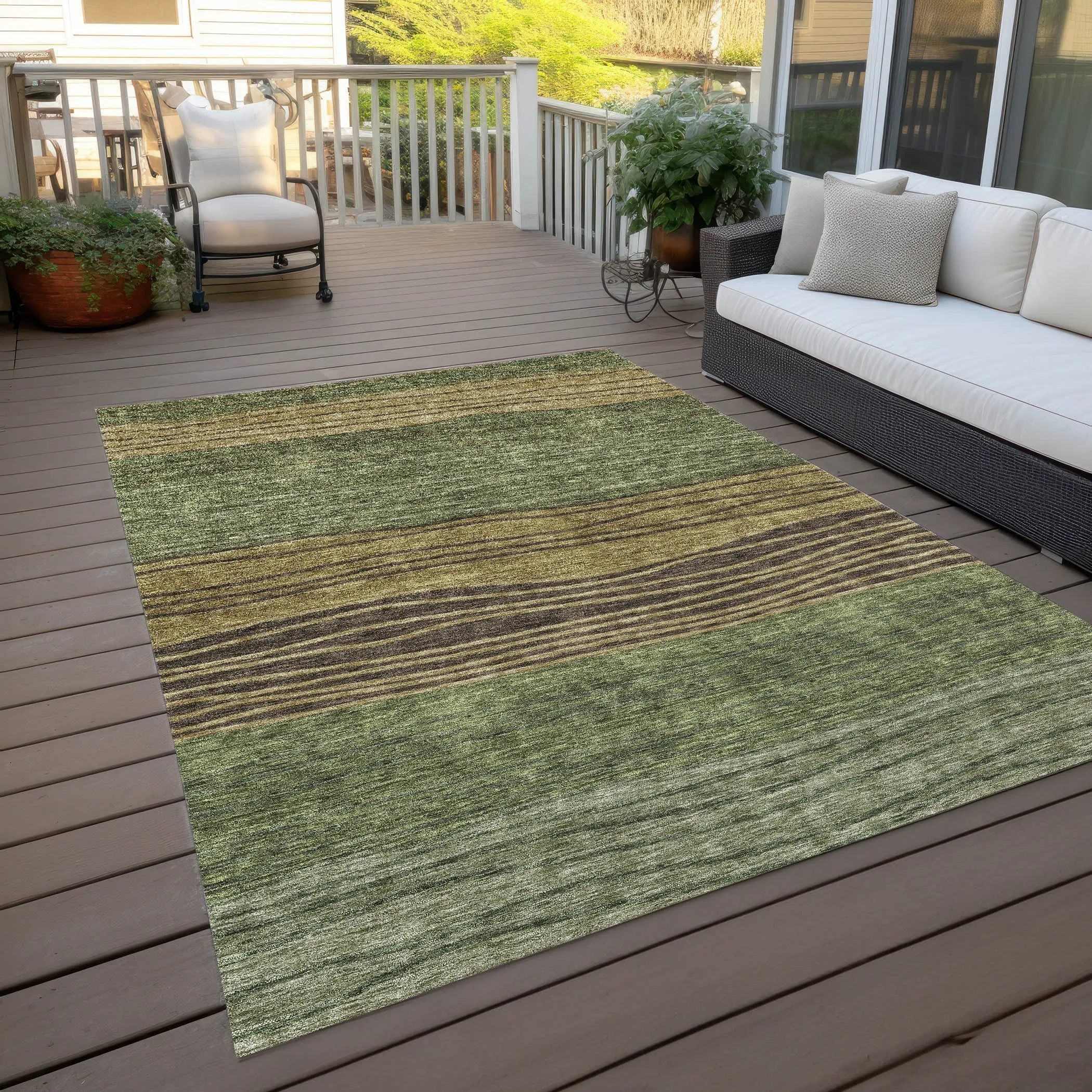 Machine Washable Indoor/ Outdoor Chantille Modern Stripes Rug