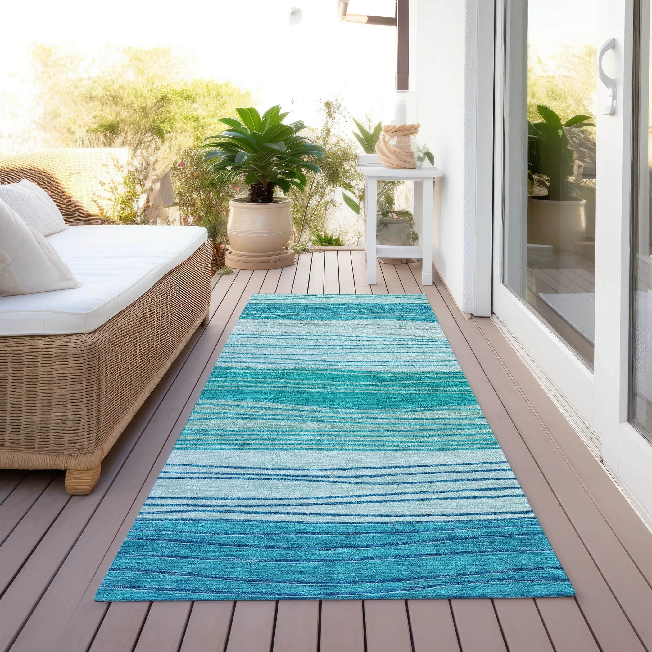 Machine Washable Indoor/ Outdoor Chantille Modern Stripes Rug