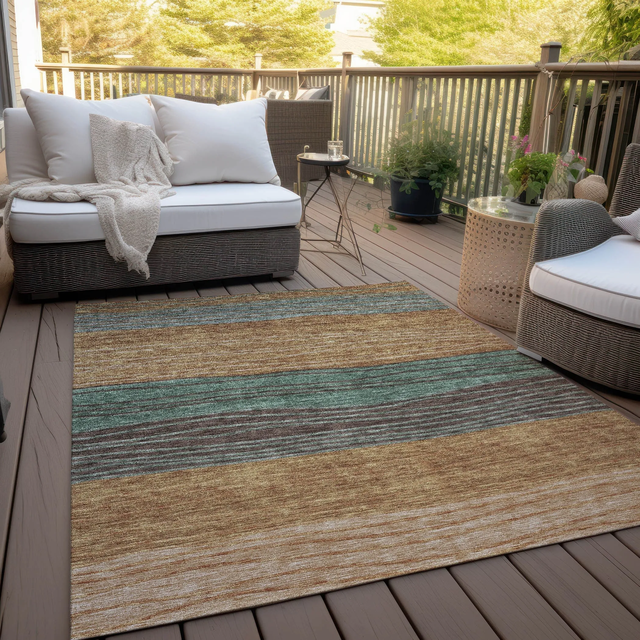 Machine Washable Indoor/ Outdoor Chantille Modern Stripes Rug