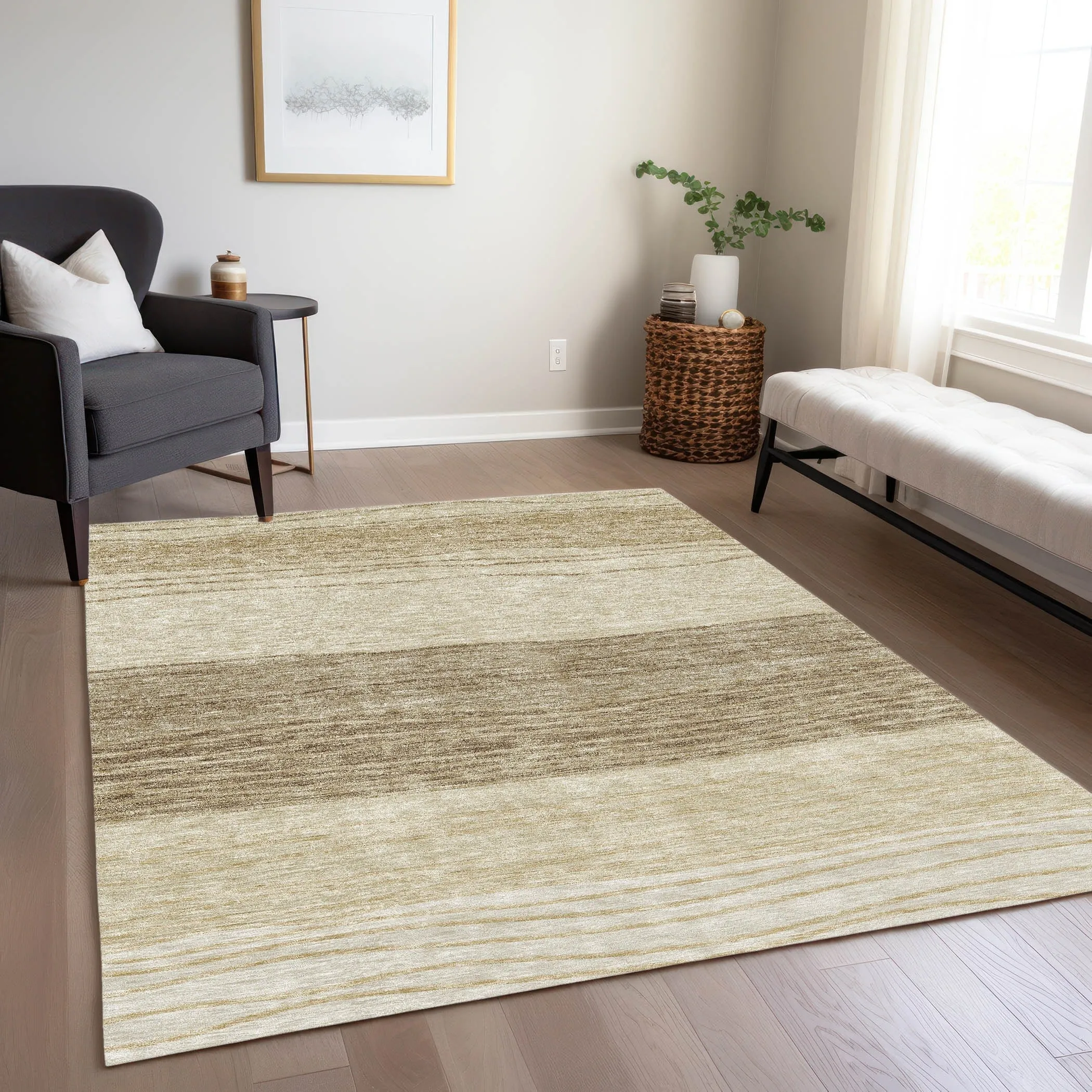 Machine Washable Indoor/ Outdoor Chantille Modern Stripes Rug