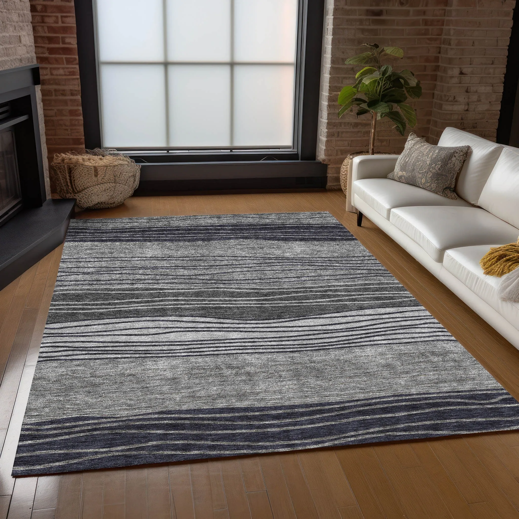 Machine Washable Indoor/ Outdoor Chantille Modern Stripes Rug