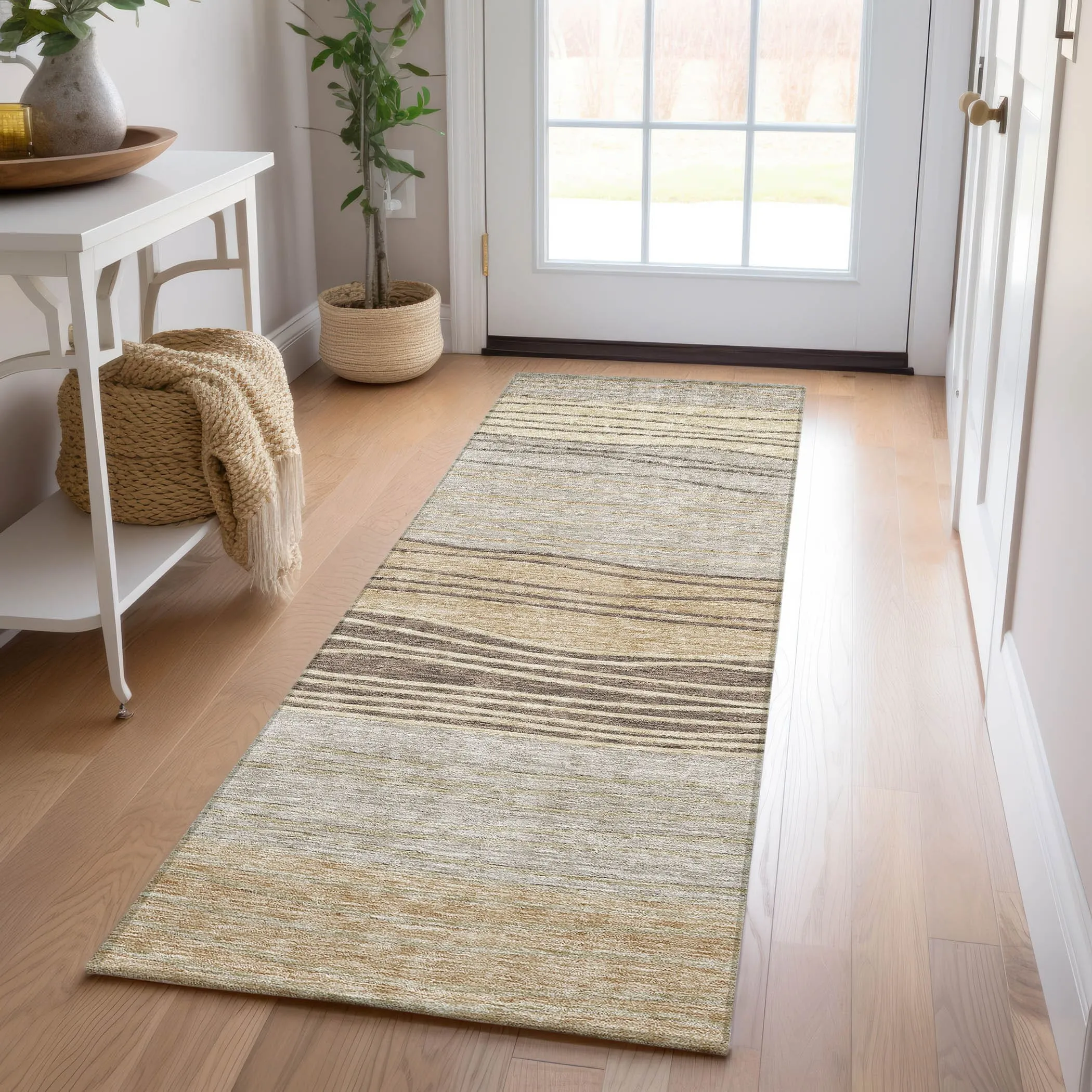 Machine Washable Indoor/ Outdoor Chantille Modern Stripes Rug