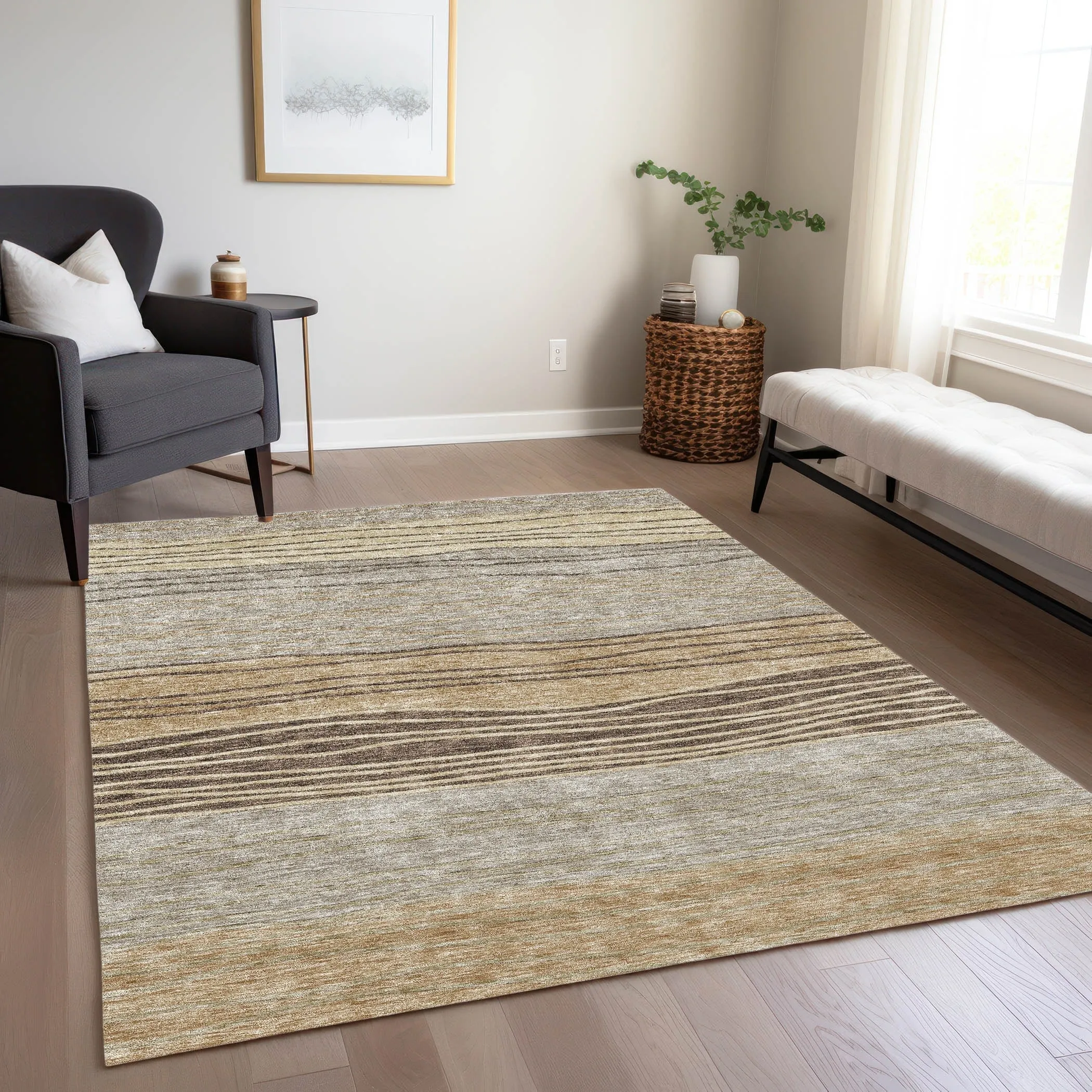 Machine Washable Indoor/ Outdoor Chantille Modern Stripes Rug