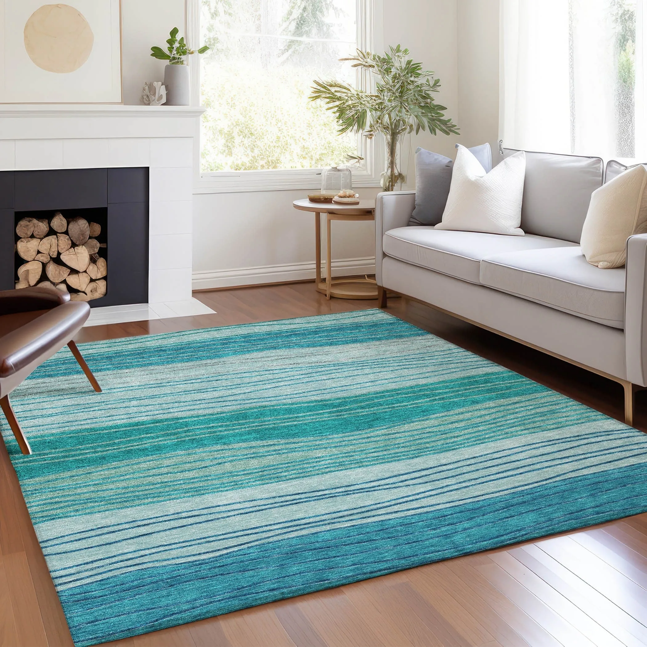 Machine Washable Indoor/ Outdoor Chantille Modern Stripes Rug
