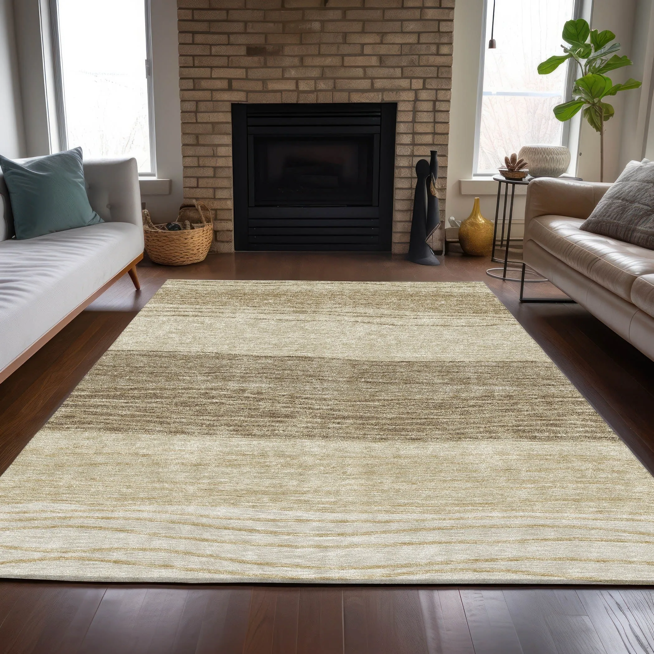 Machine Washable Indoor/ Outdoor Chantille Modern Stripes Rug