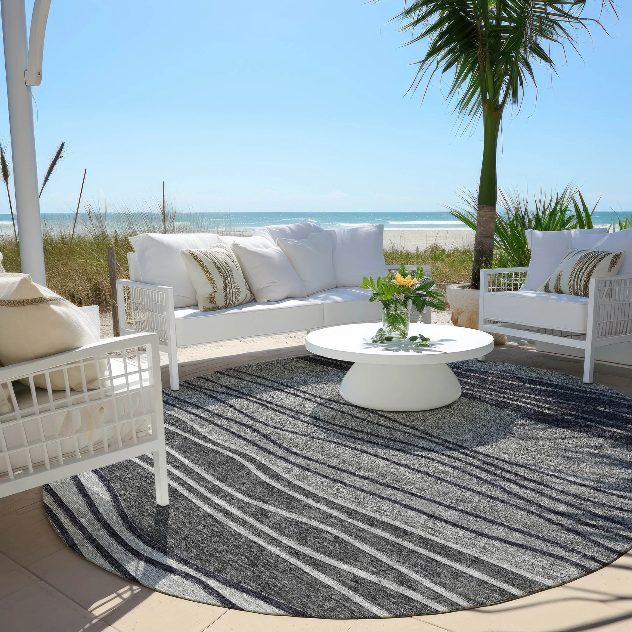 Machine Washable Indoor/ Outdoor Chantille Modern Stripes Rug
