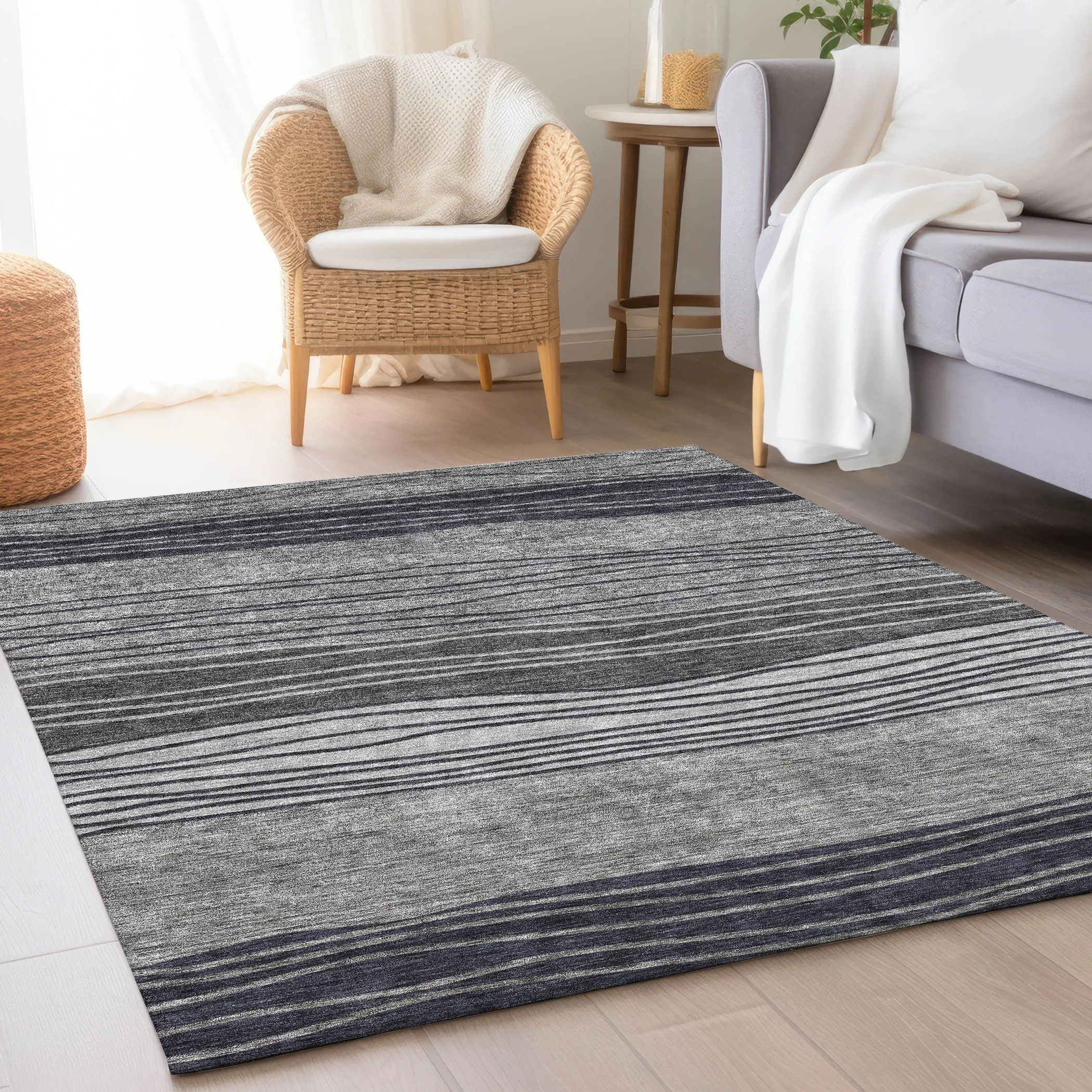 Machine Washable Indoor/ Outdoor Chantille Modern Stripes Rug
