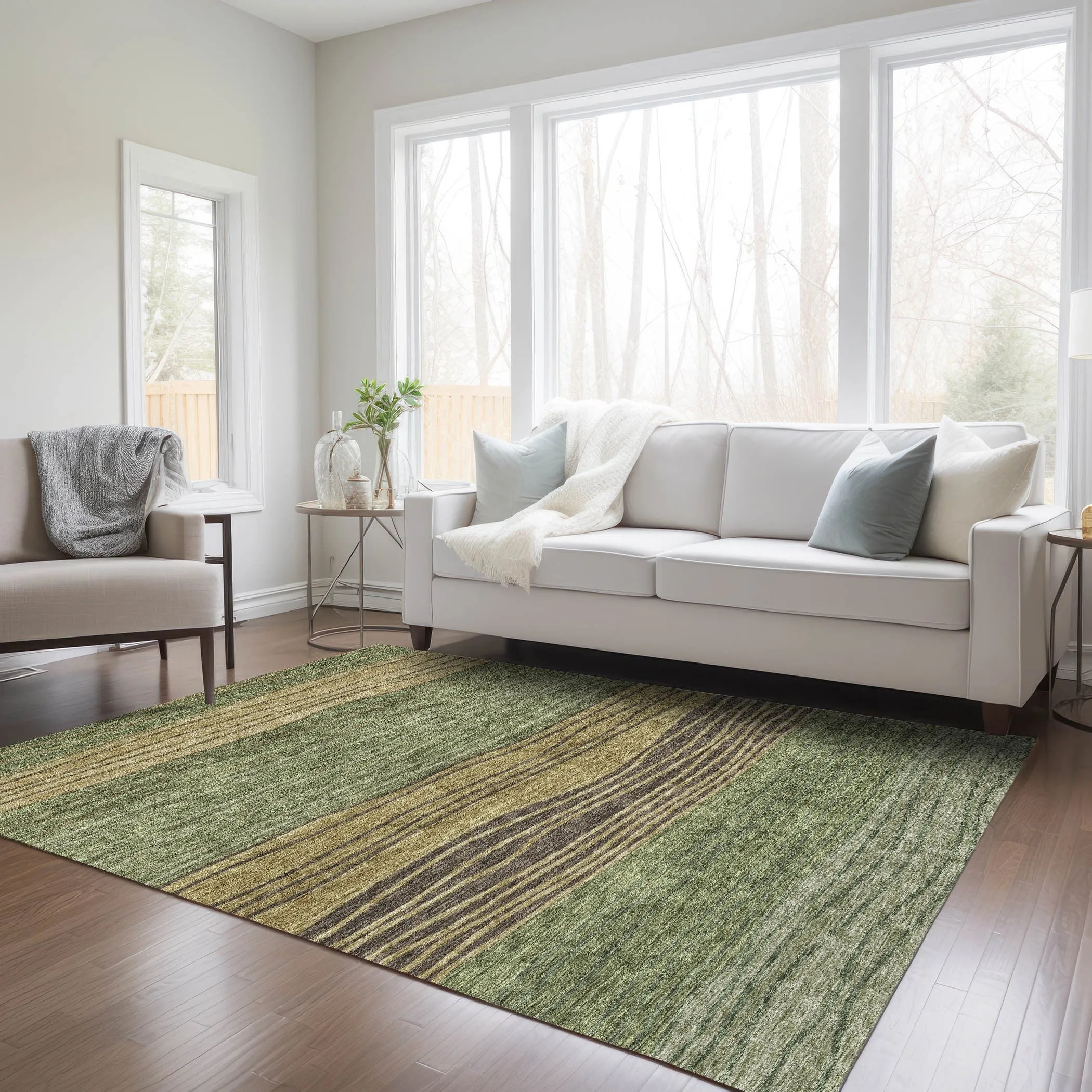 Machine Washable Indoor/ Outdoor Chantille Modern Stripes Rug