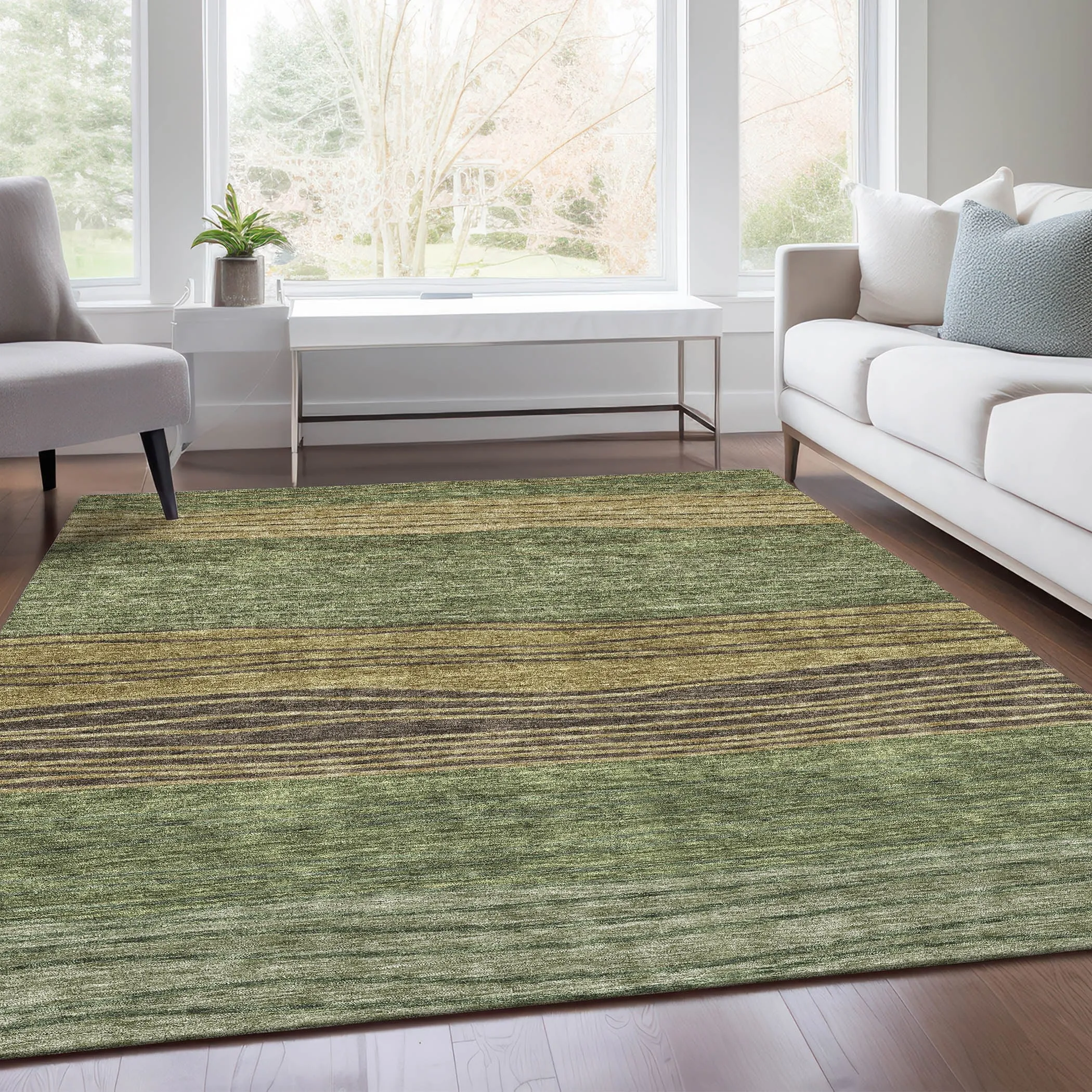 Machine Washable Indoor/ Outdoor Chantille Modern Stripes Rug