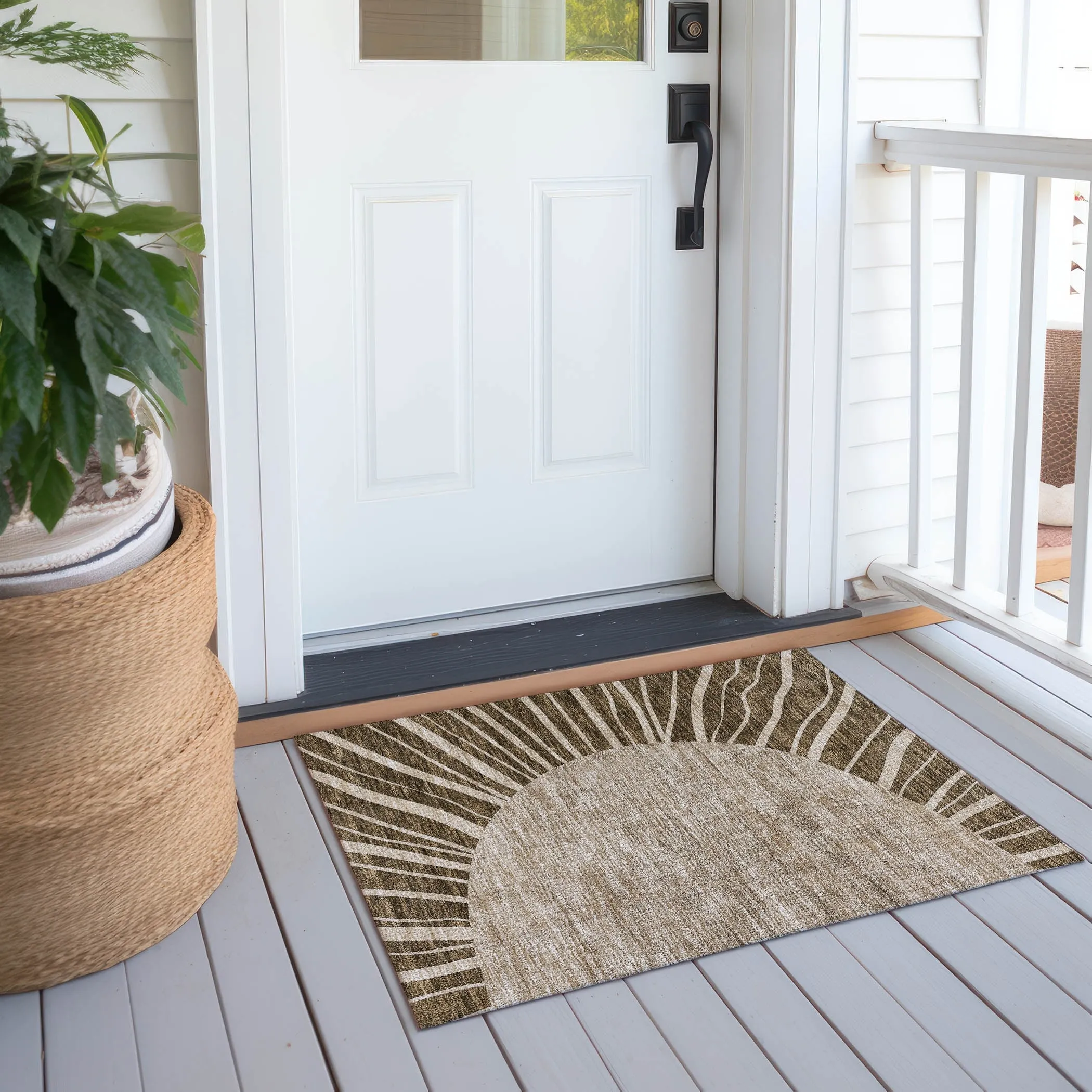 Machine Washable Indoor/ Outdoor Chantille Modern Sunburst Rug