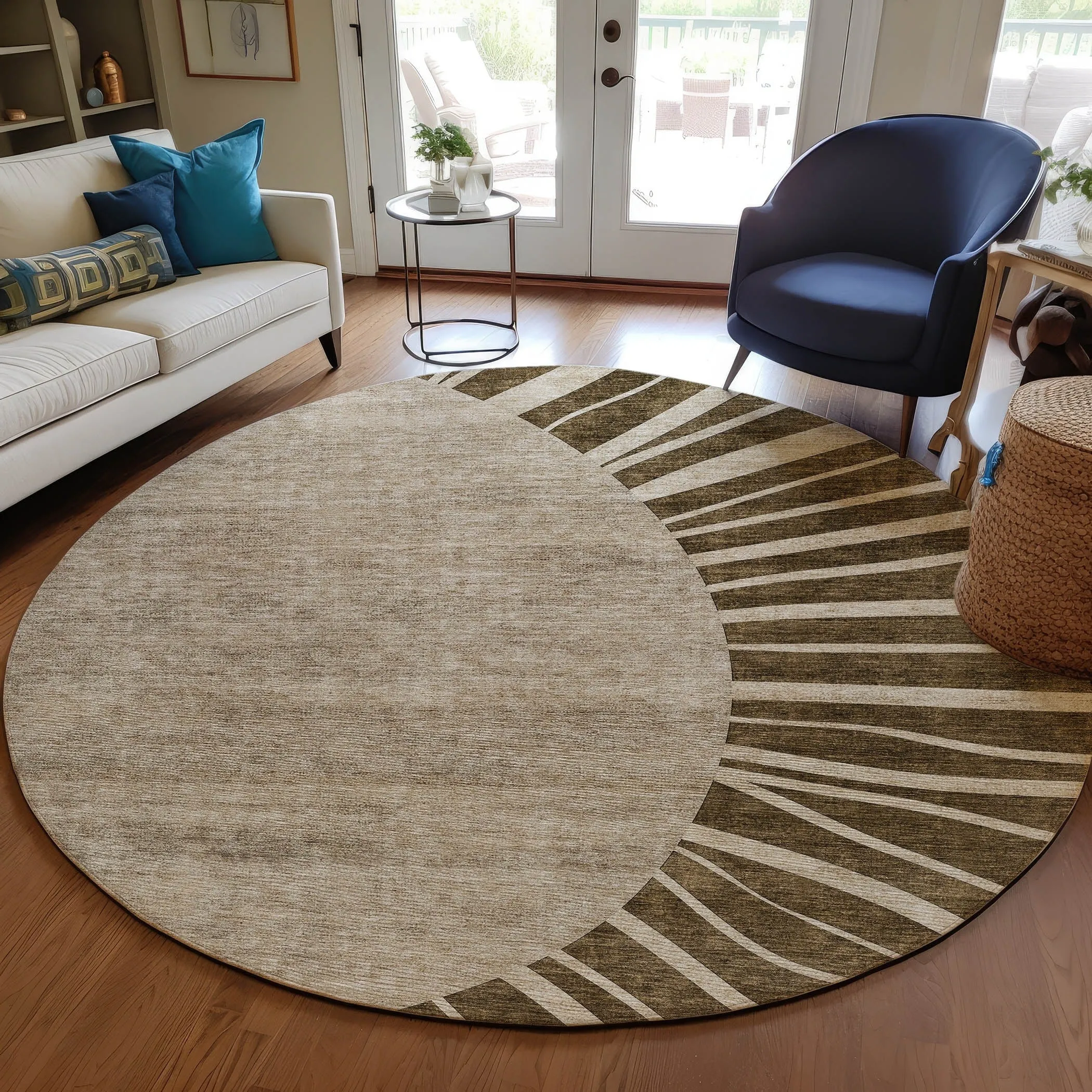 Machine Washable Indoor/ Outdoor Chantille Modern Sunburst Rug