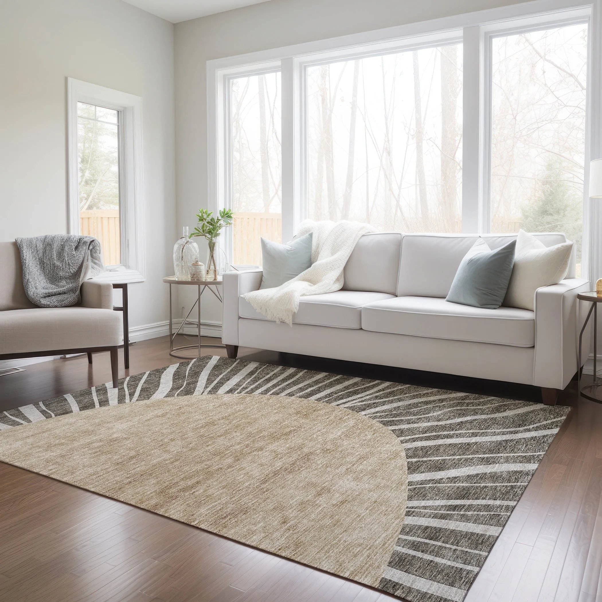 Machine Washable Indoor/ Outdoor Chantille Modern Sunburst Rug