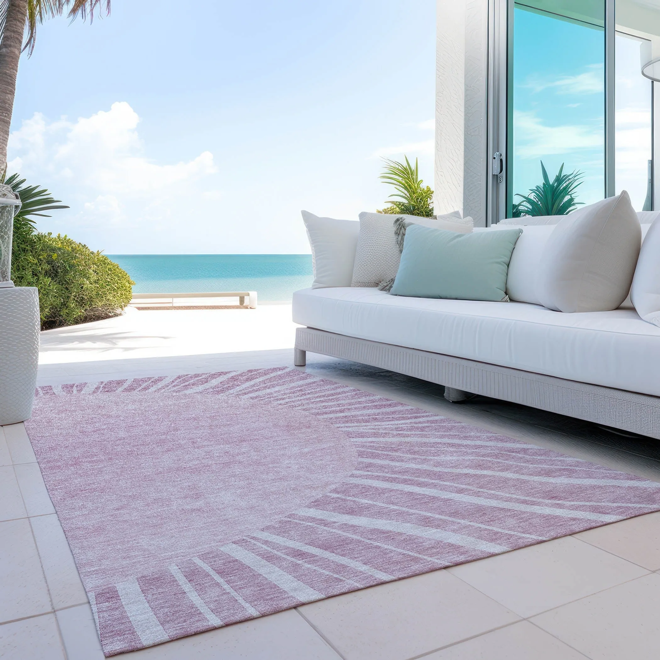 Machine Washable Indoor/ Outdoor Chantille Modern Sunburst Rug