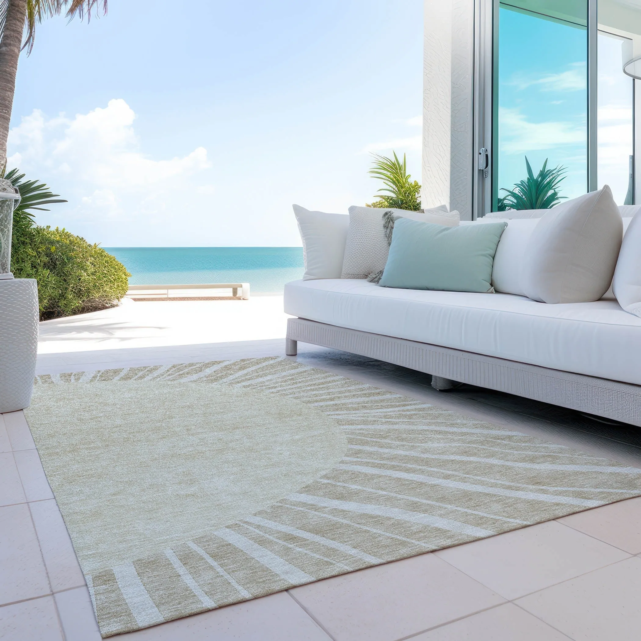 Machine Washable Indoor/ Outdoor Chantille Modern Sunburst Rug