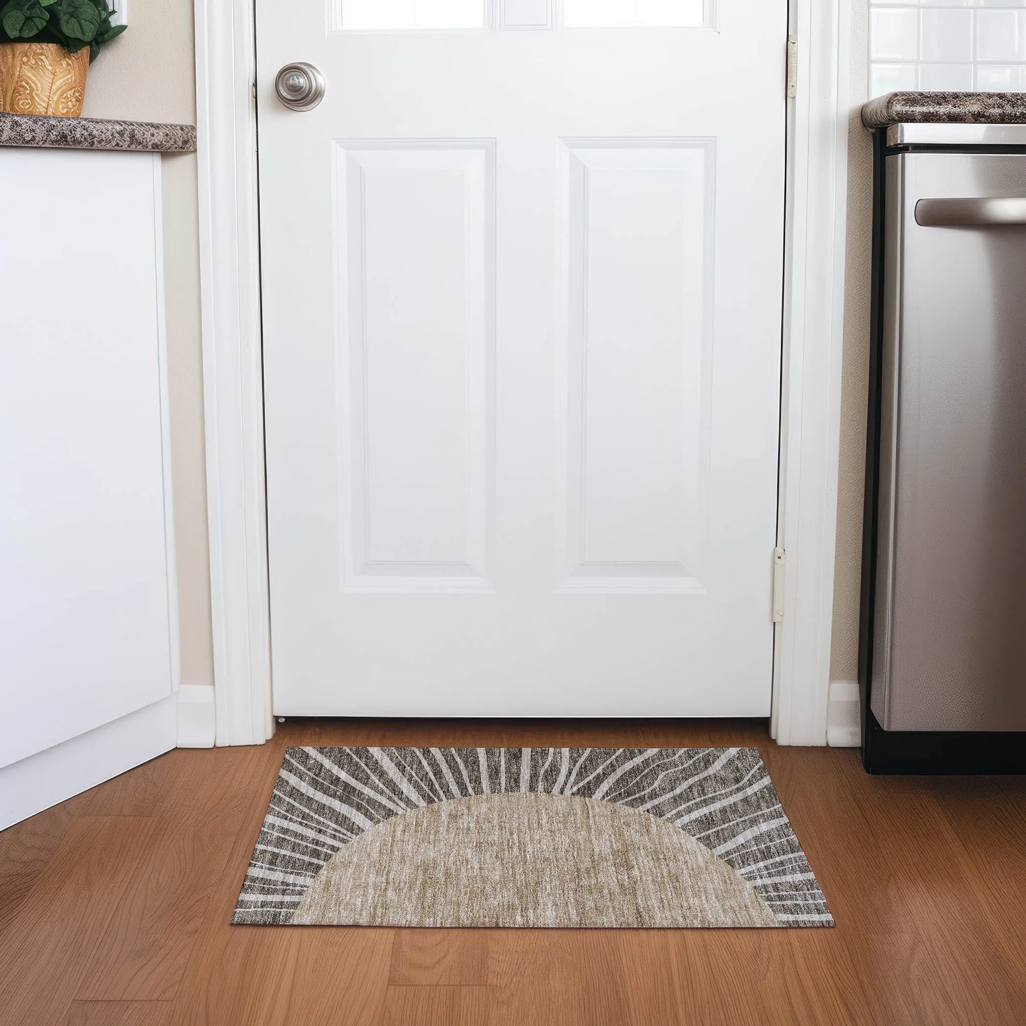 Machine Washable Indoor/ Outdoor Chantille Modern Sunburst Rug