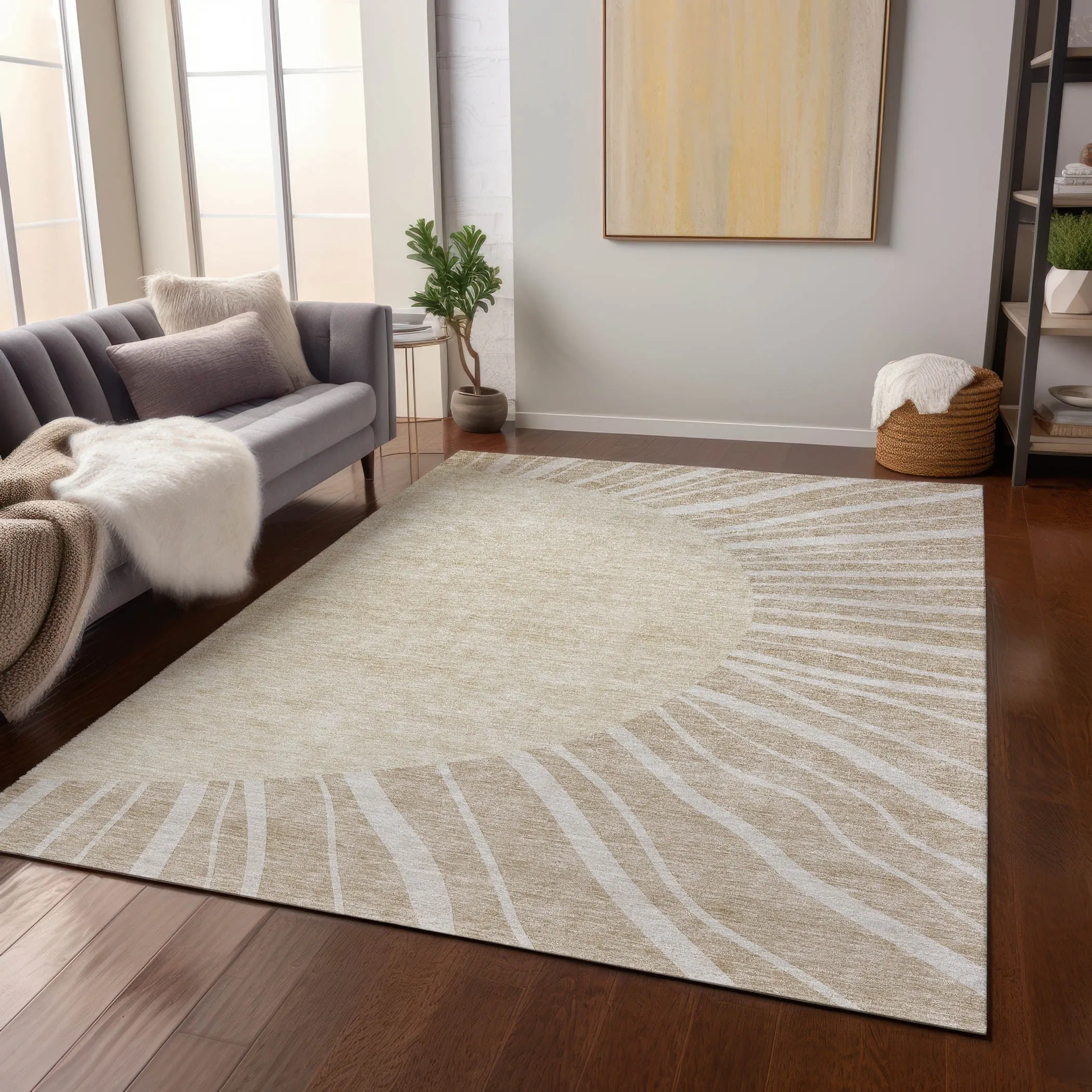 Machine Washable Indoor/ Outdoor Chantille Modern Sunburst Rug