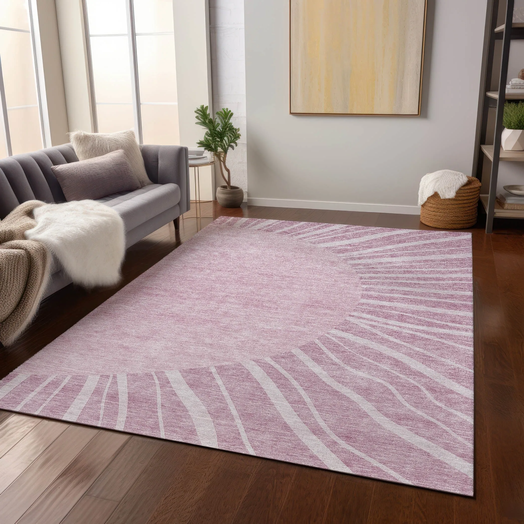 Machine Washable Indoor/ Outdoor Chantille Modern Sunburst Rug
