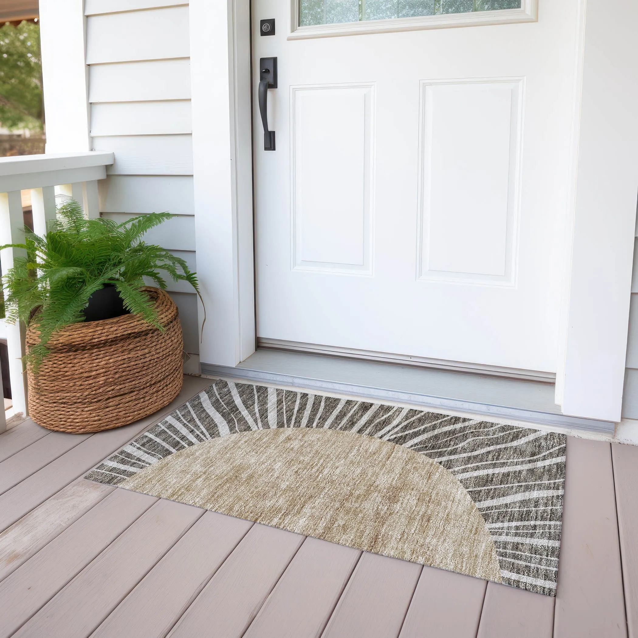 Machine Washable Indoor/ Outdoor Chantille Modern Sunburst Rug
