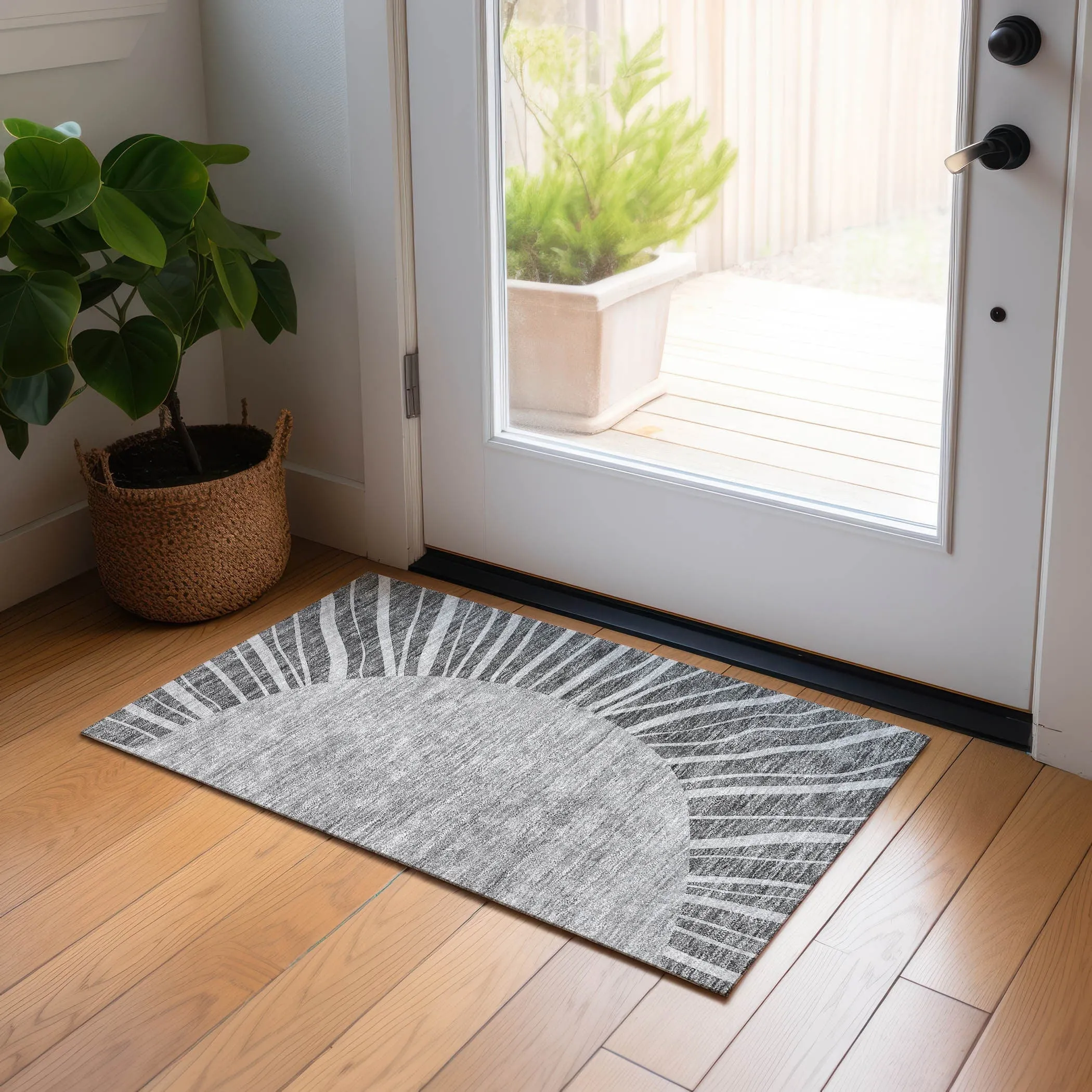 Machine Washable Indoor/ Outdoor Chantille Modern Sunburst Rug