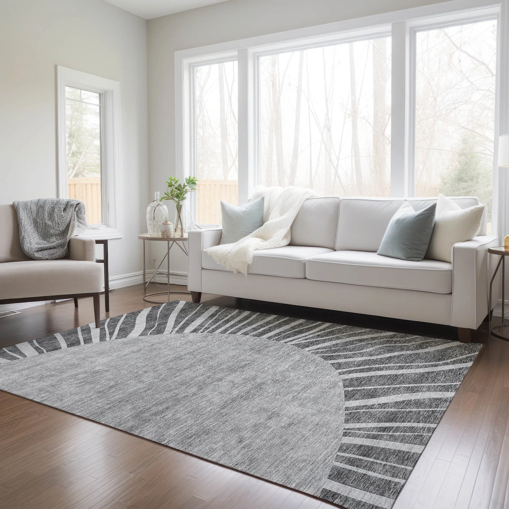 Machine Washable Indoor/ Outdoor Chantille Modern Sunburst Rug
