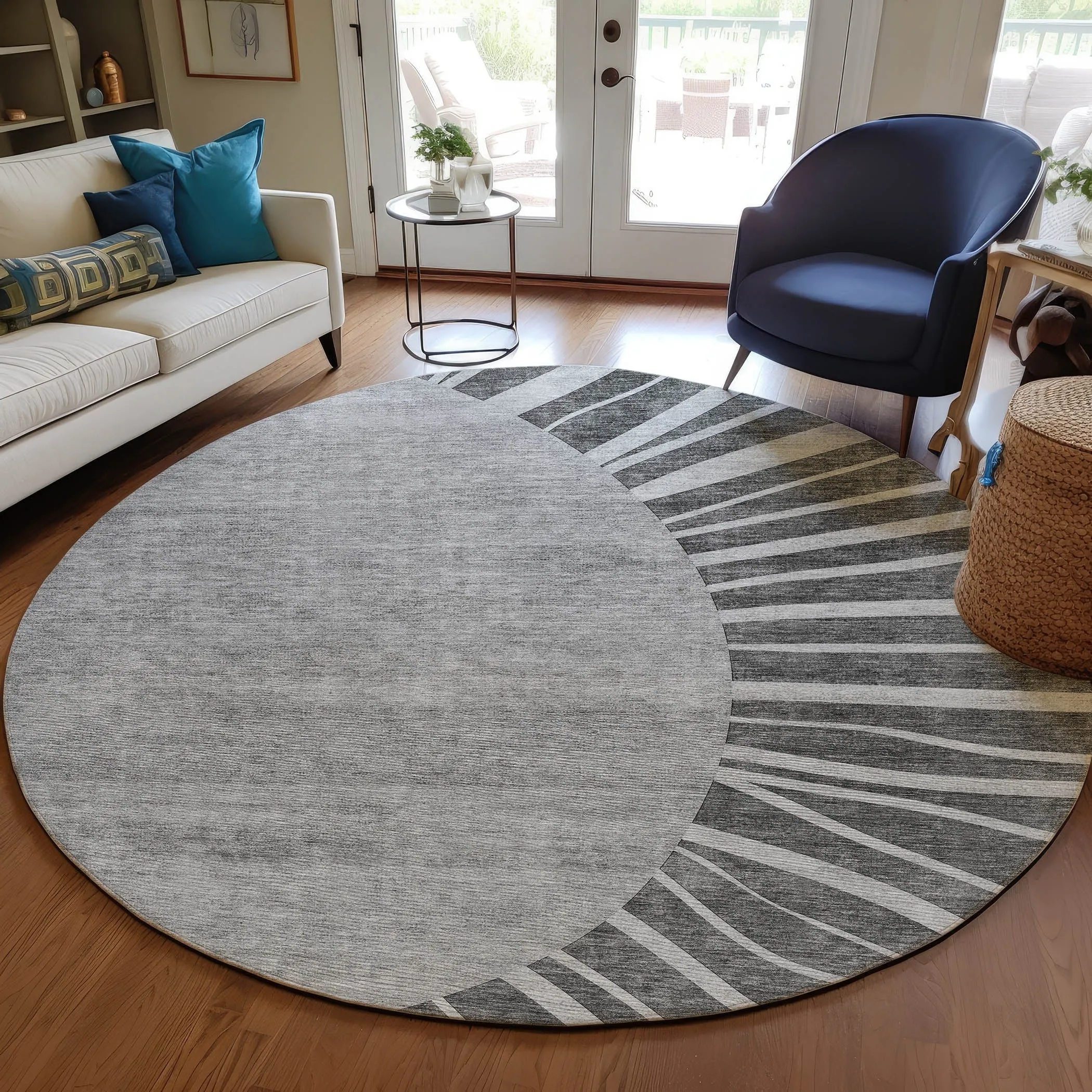 Machine Washable Indoor/ Outdoor Chantille Modern Sunburst Rug