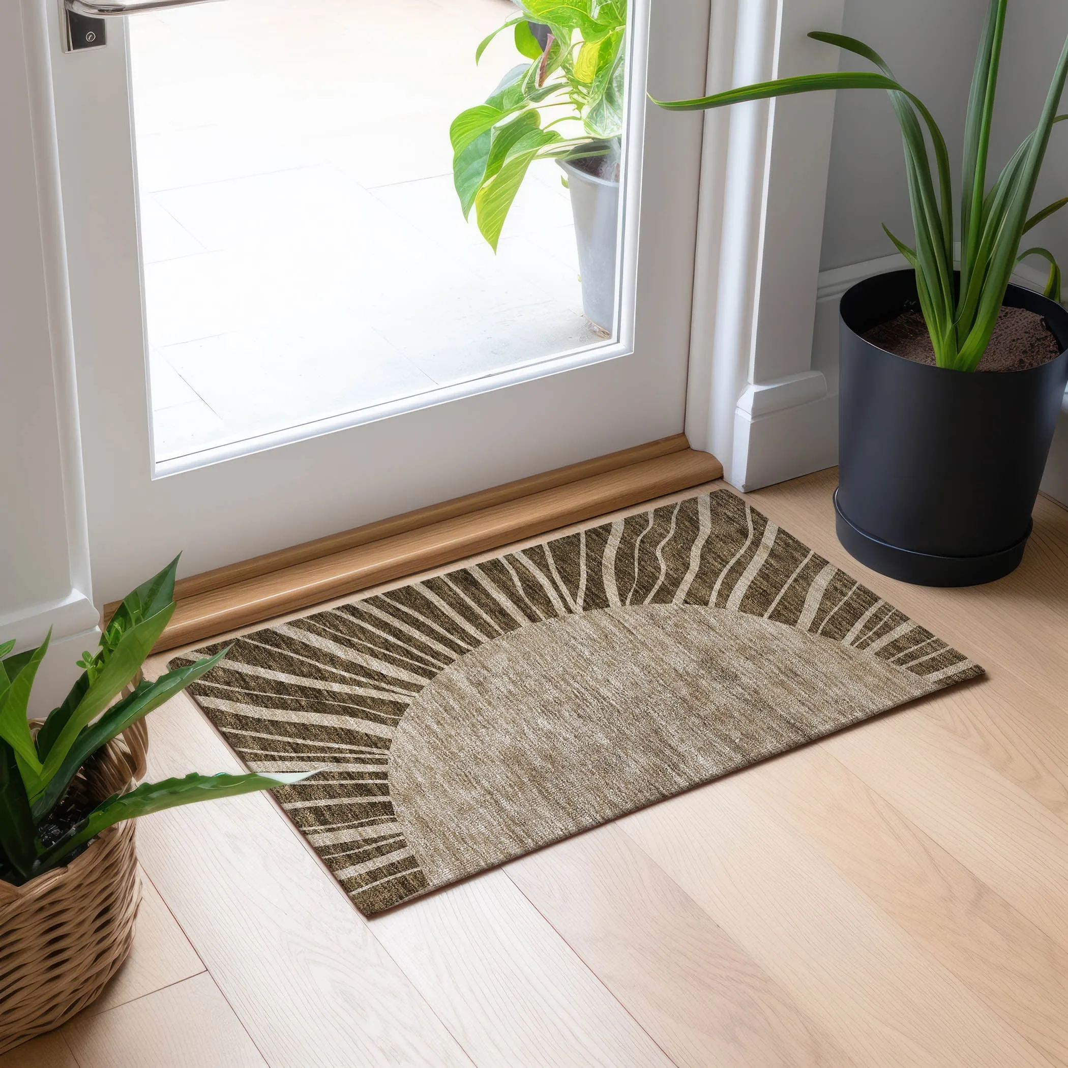 Machine Washable Indoor/ Outdoor Chantille Modern Sunburst Rug