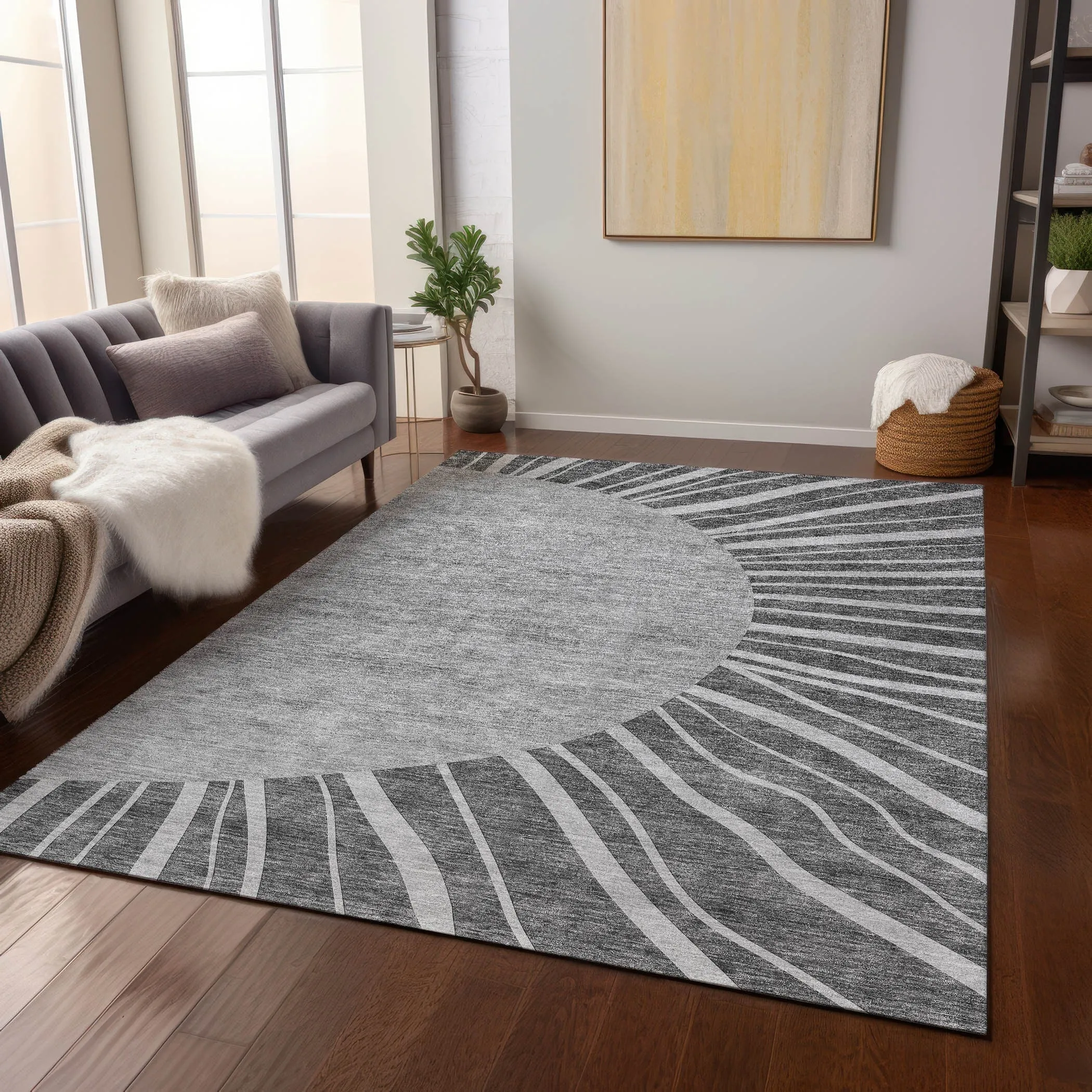 Machine Washable Indoor/ Outdoor Chantille Modern Sunburst Rug