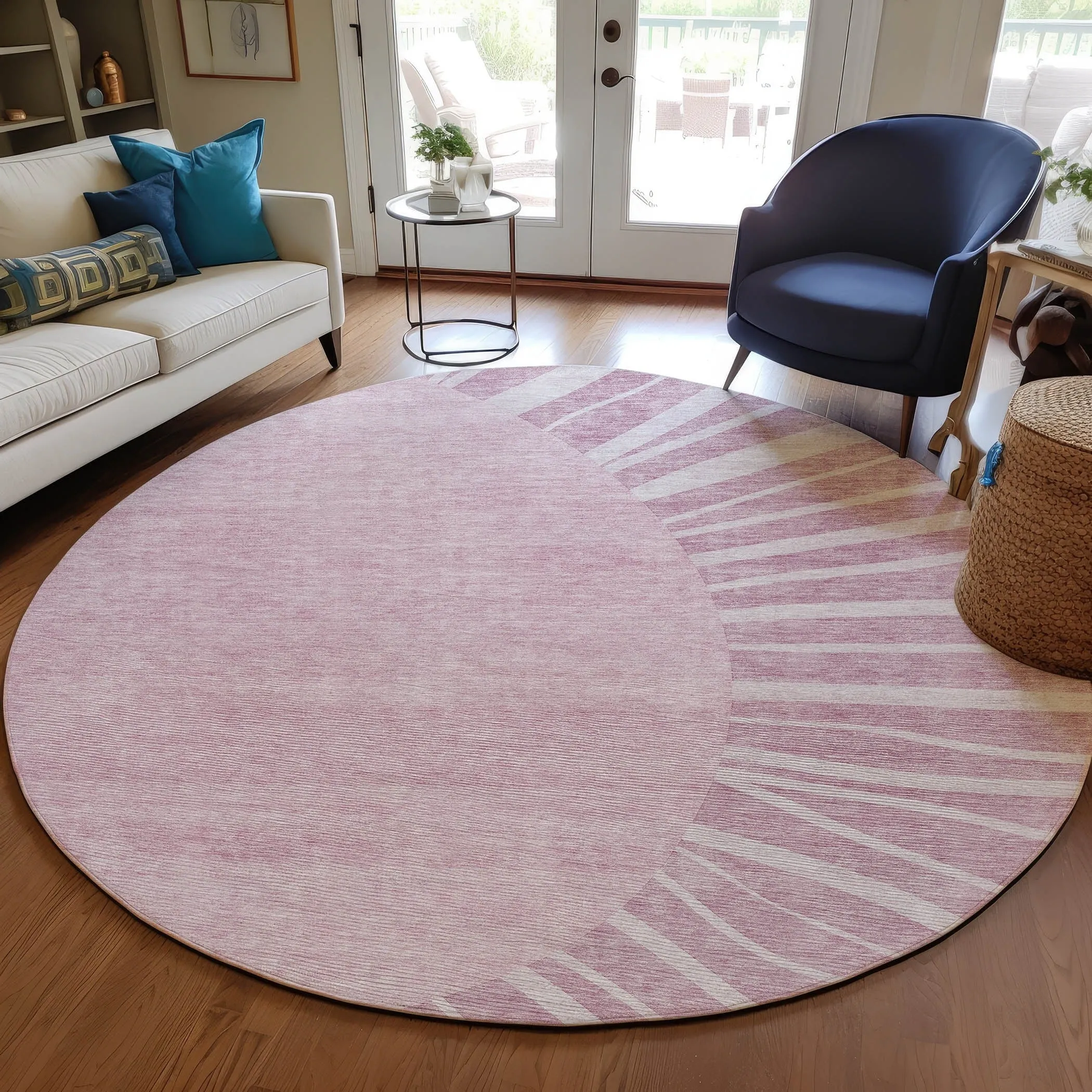 Machine Washable Indoor/ Outdoor Chantille Modern Sunburst Rug