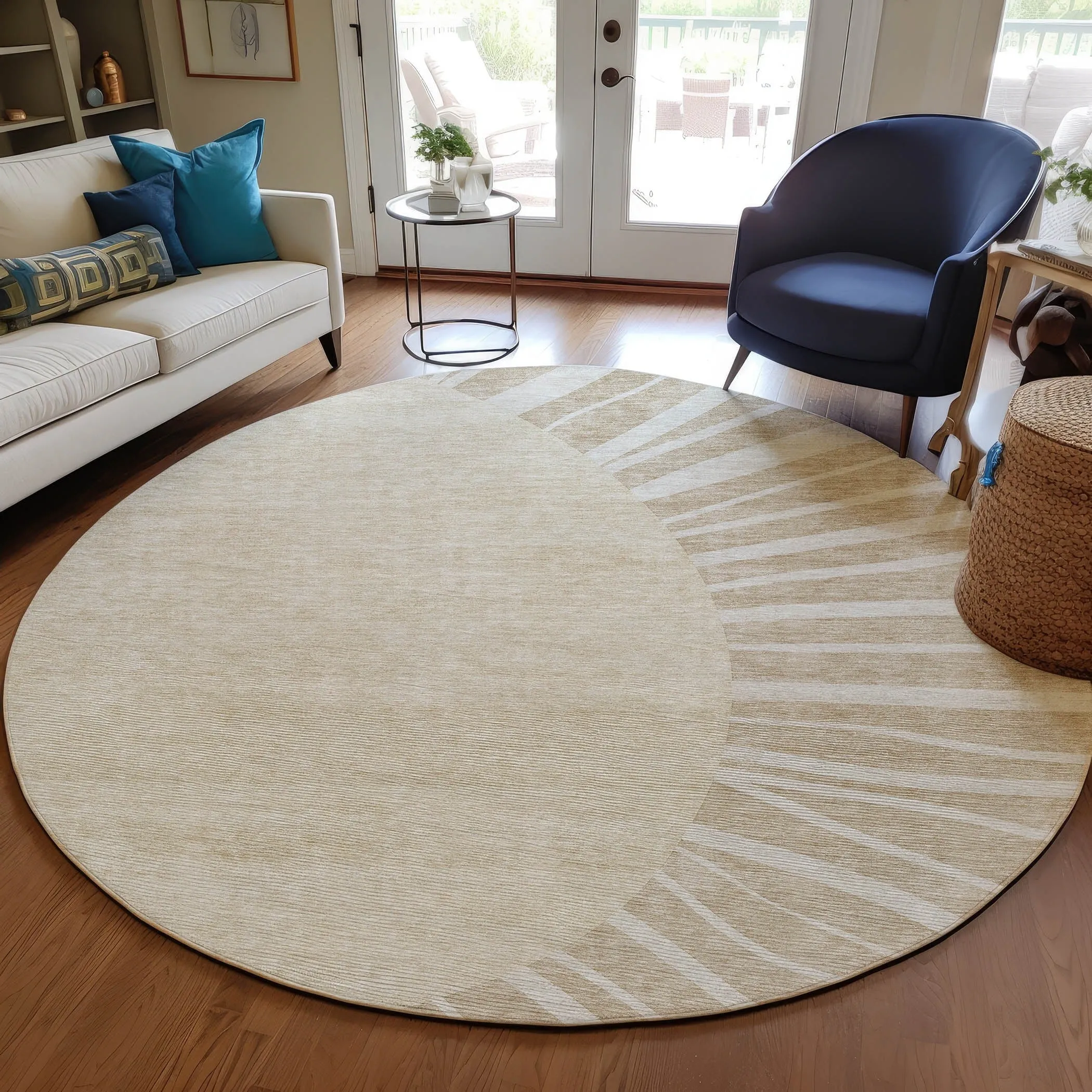Machine Washable Indoor/ Outdoor Chantille Modern Sunburst Rug