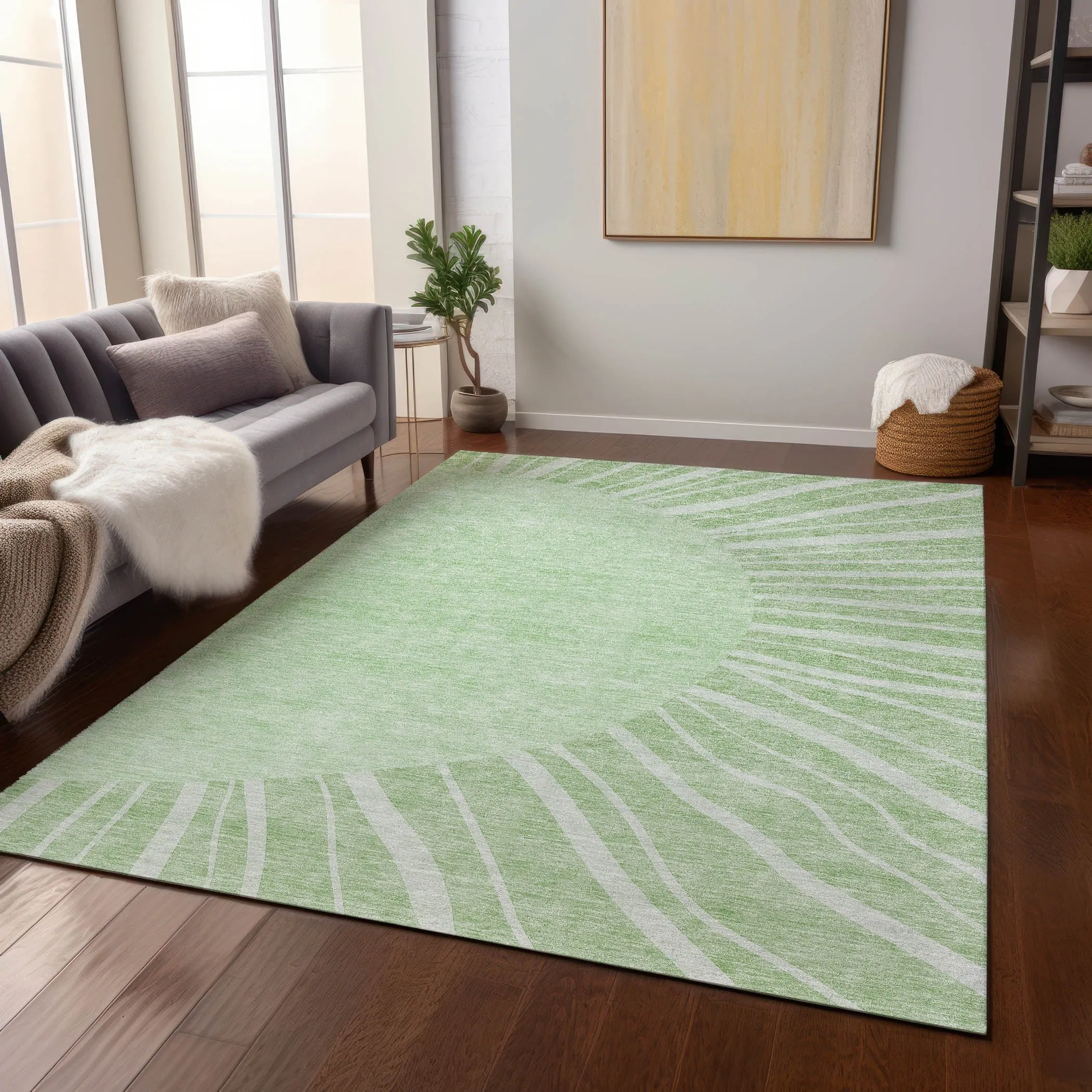 Machine Washable Indoor/ Outdoor Chantille Modern Sunburst Rug