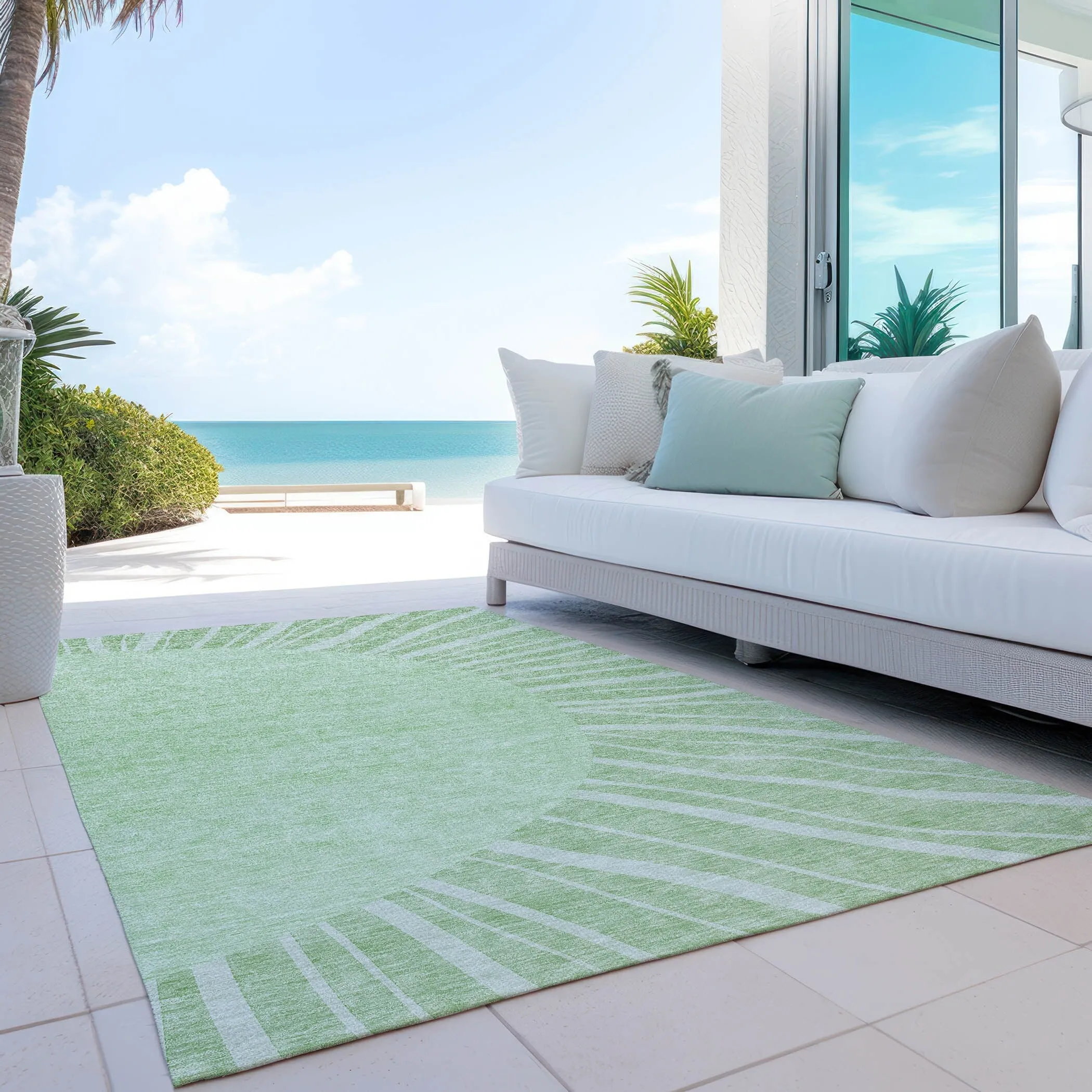 Machine Washable Indoor/ Outdoor Chantille Modern Sunburst Rug